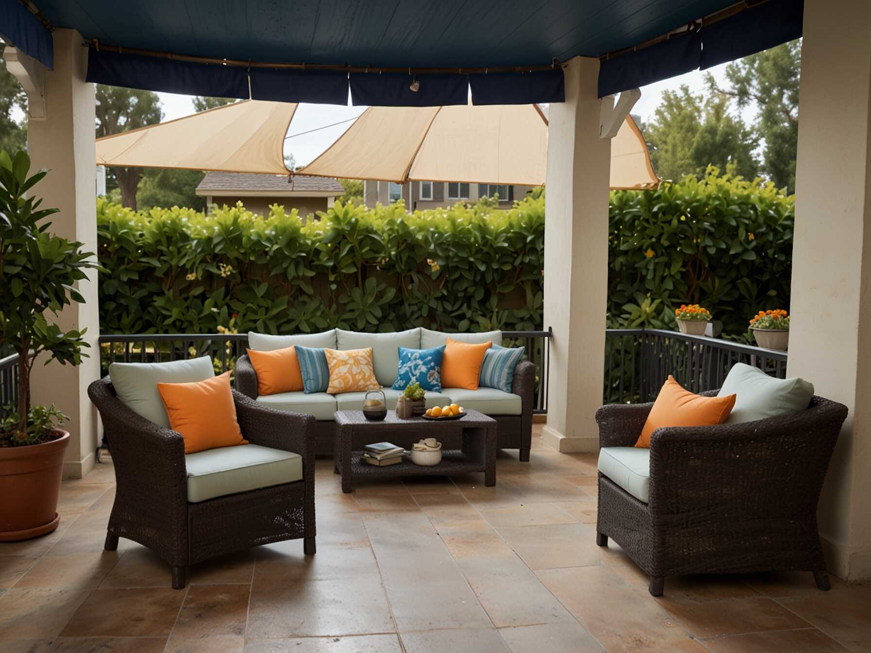 Choose colors that match your patio. Light colors reflect sunlight. Darker shades can reduce glare. Arrange the sails in different angles. This adds an interesting look. Enjoy the comfortable, shaded space.