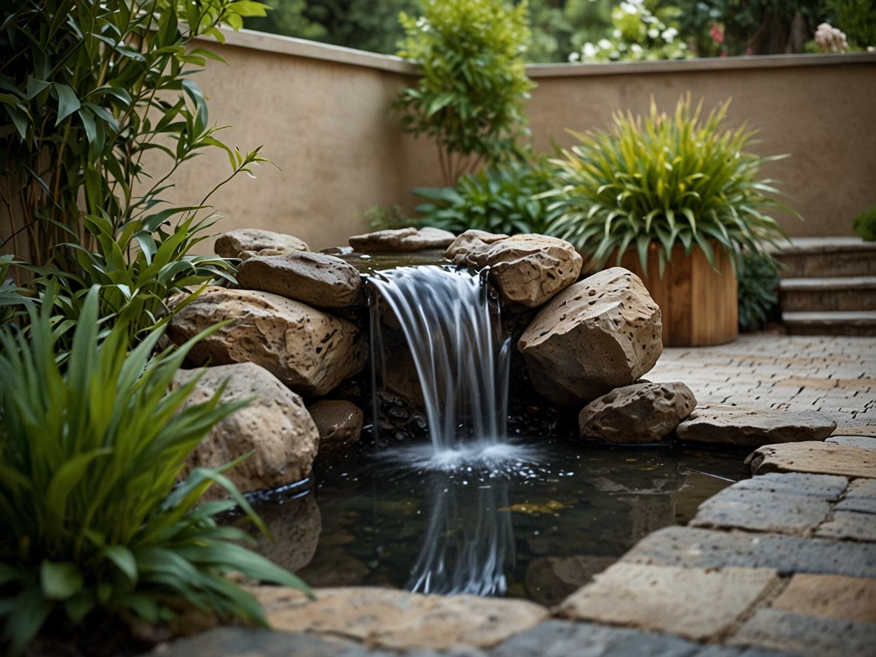 Place the water feature in a corner or against a wall. This maximizes space while adding a focal point. Make sure it is easy to maintain and clean. Add some aquatic plants or stones around the feature. This enhances the look and makes it more natural. It brings a bit of nature to your patio, even in a tiny space.