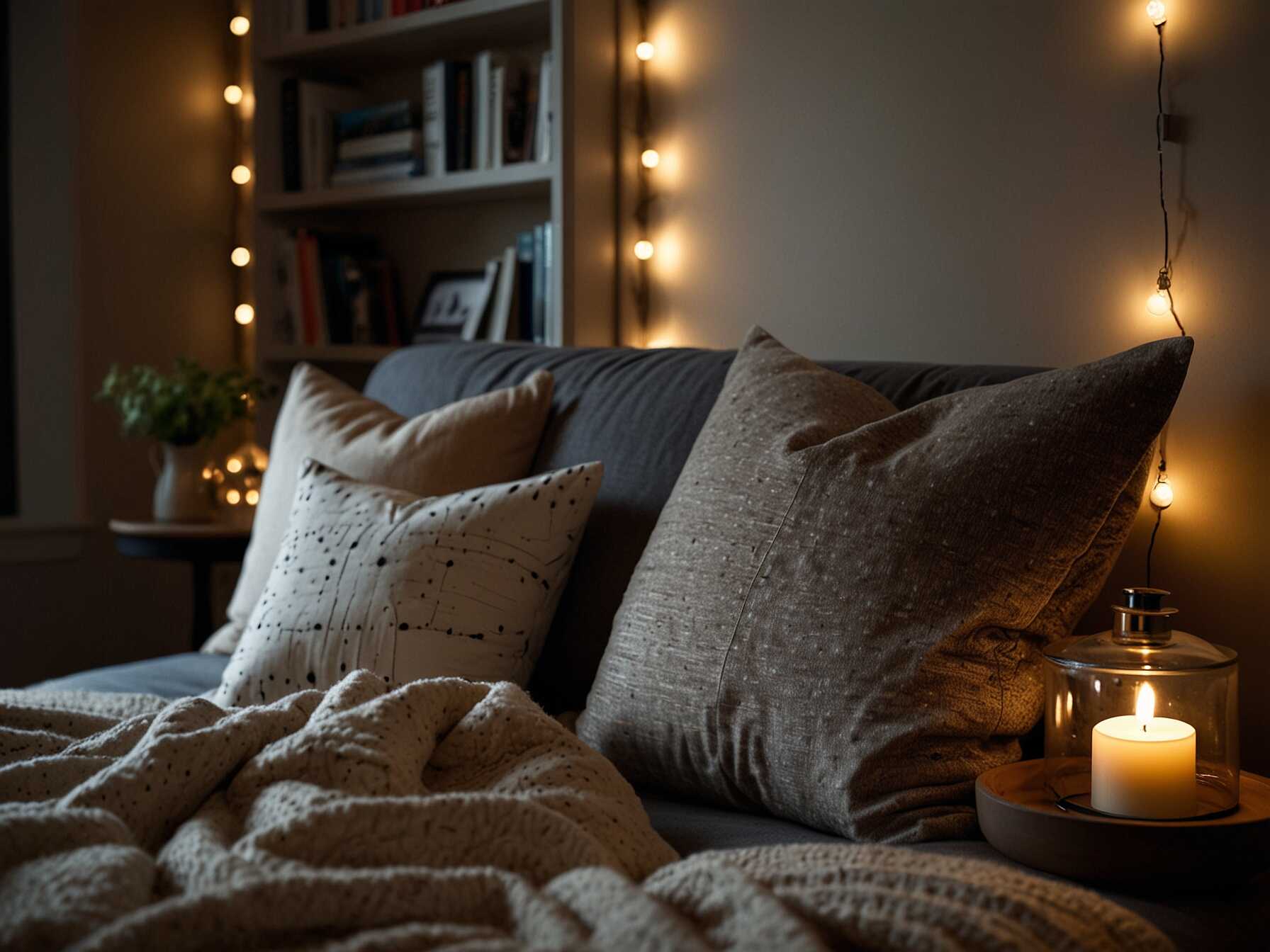 Use string lights or a small lamp to add warmth. Good lighting can make even a tiny space feel inviting. It’s perfect for reading or just relaxing in the evenings. Add a small side table for your coffee mug or book. Keep it accessible but minimal. This makes the space practical and cozy without feeling cramped.