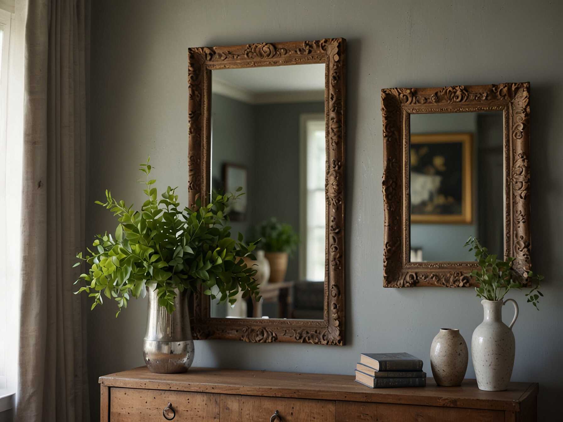 Hang a mirror opposite a focal point, like a plant or decoration. This reflects the view and adds depth. It makes the space feel more open. Choose mirrors with interesting frames to add character. A distressed wood frame or ornate design can double as a decorative piece. It blends function with style.