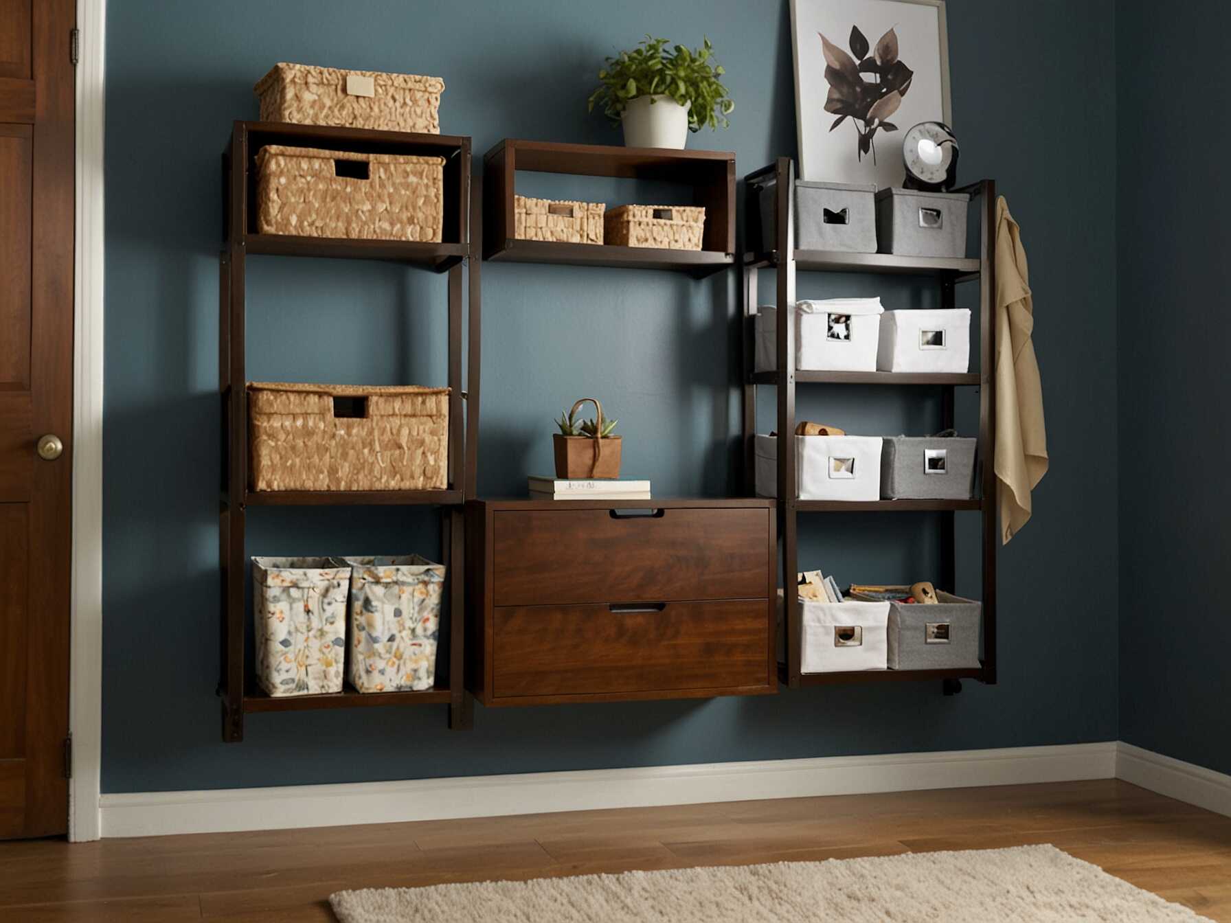 Look for wall-mounted storage. Shelves or hooks on walls can keep things off the ground. This keeps the area tidy and adds more floor space. Use slim, vertical storage units if you have a narrow space. They can fit in tight spots and hold a lot of items. This helps in keeping everything organized.