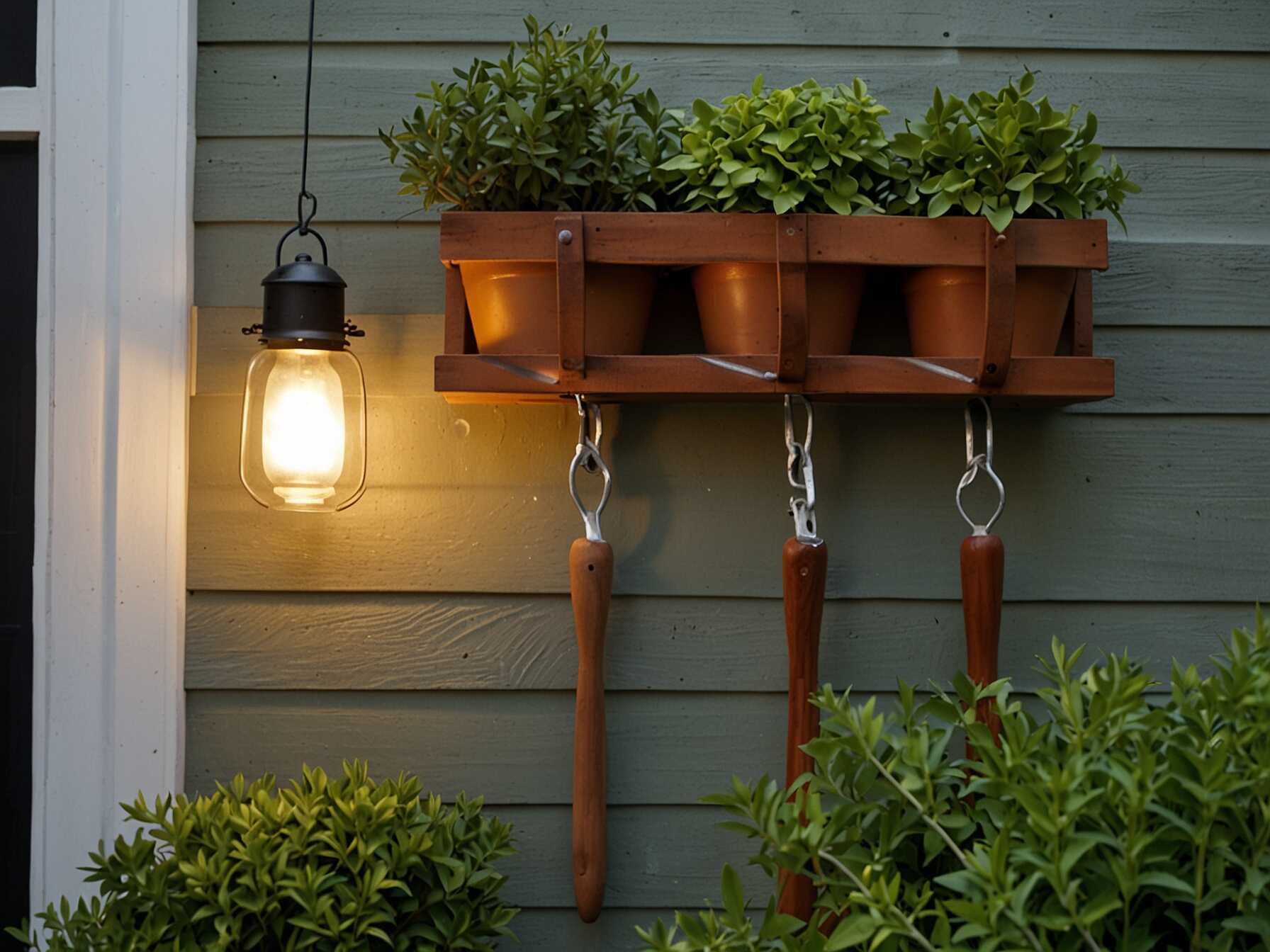 Install hooks to hang garden tools, lanterns, or even a small herb garden. This keeps things organized and within reach. It also adds a charming touch to your patio. Add a vertical garden if you love plants but lack space. Wall-mounted planters or a trellis with climbing plants can create a green oasis. It also helps in improving air quality.