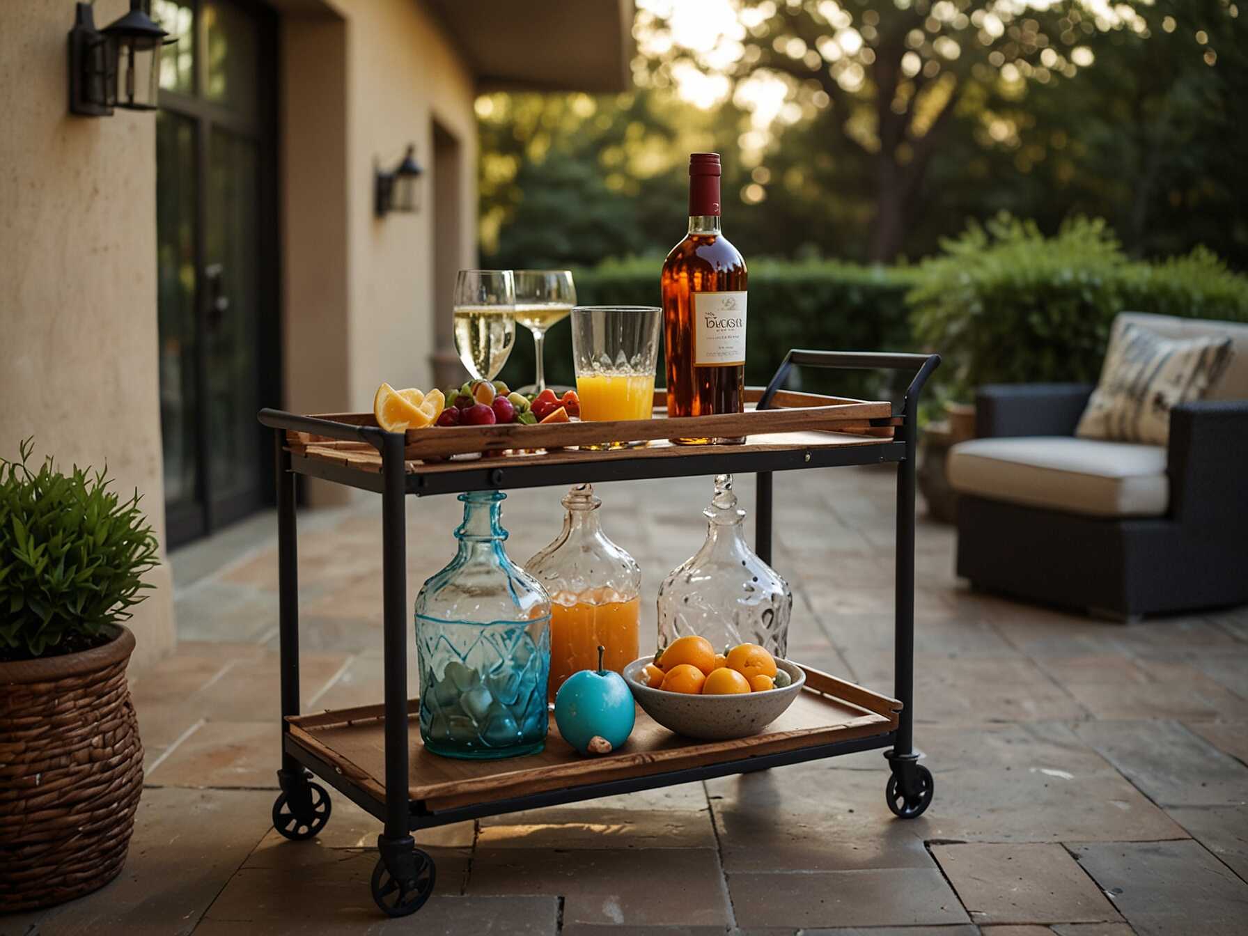 Stock it with your favorite drinks and glassware. You can also add some snacks. It's perfect for hosting friends or enjoying a drink by yourself. Bar carts come in many styles. Pick one that matches your patio decor. Your outdoor space will feel more upscale and fun.