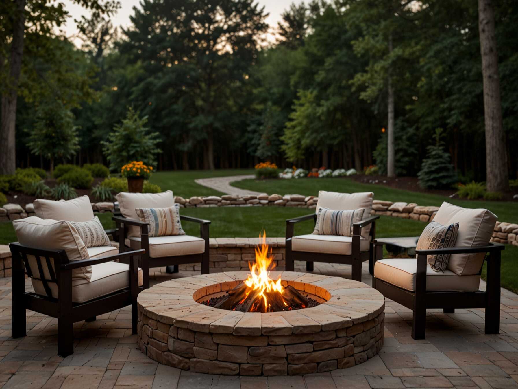 Gathering around a fire pit makes any evening special. You can roast marshmallows or just enjoy the glow. It's perfect for both quiet nights and entertaining guests. Make sure you have safe seating around the fire pit. Chairs or benches with cushions are great options. Your patio will become a favorite spot for evening relaxation.