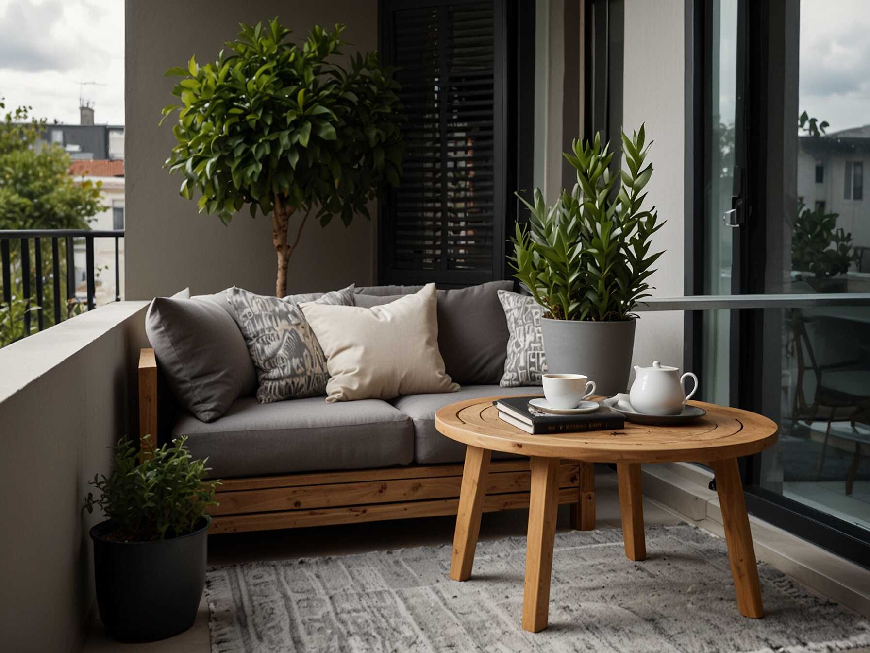 Use cushions and throws to add comfort. Pick weather-resistant materials for cushions. This way, they won't get spoiled easily. A small table can complete the setup. It can hold your coffee, tea, or book when you relax. Your balcony becomes a nice spot to unwind.