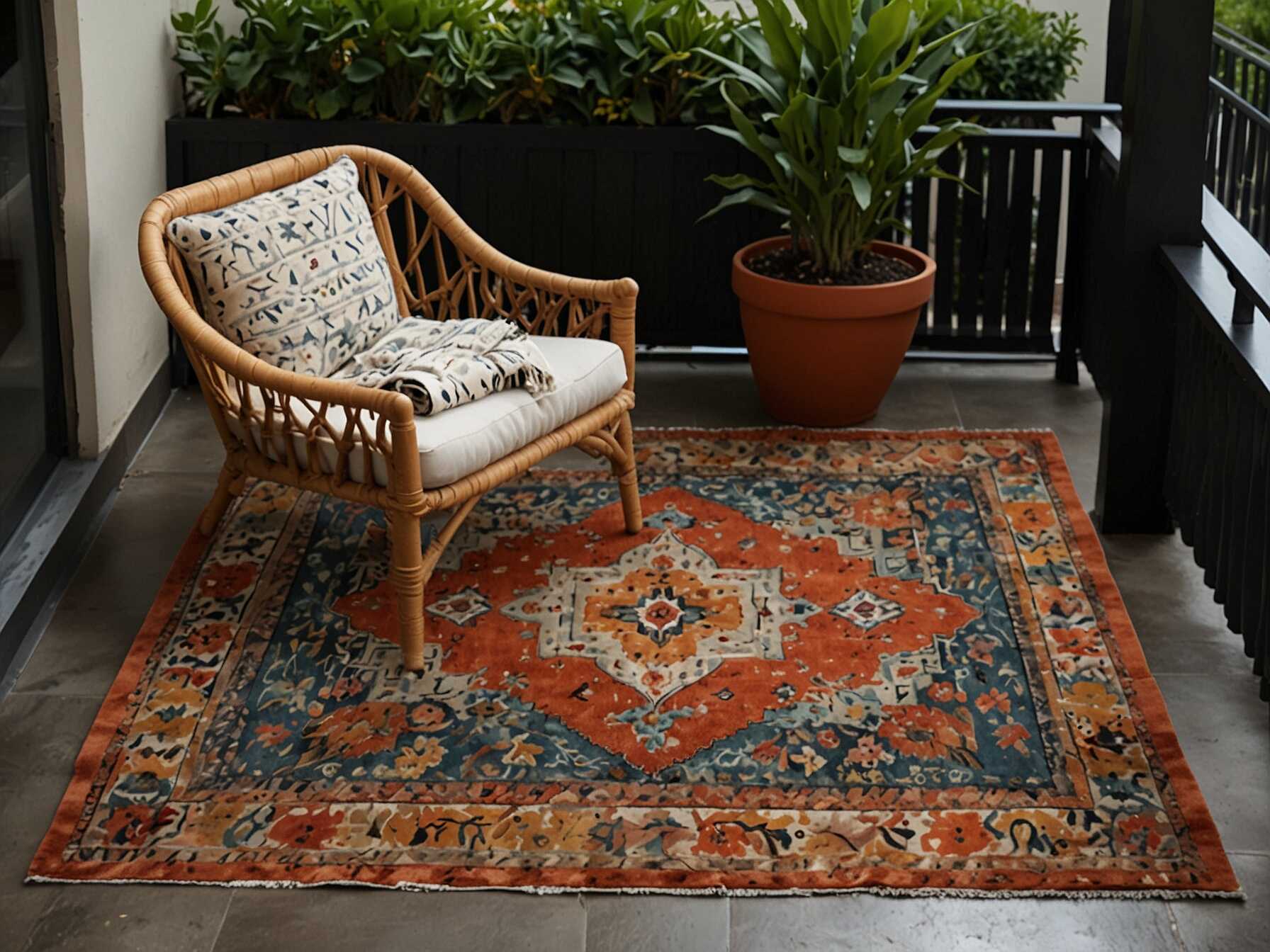 The rug adds color and comfort underfoot. It creates a defined area for your seating or plants. With a rug, your balcony feels more like a room. It also makes the space look more put-together. A well-chosen rug can tie all your decor elements together. Your tiny balcony becomes more inviting.