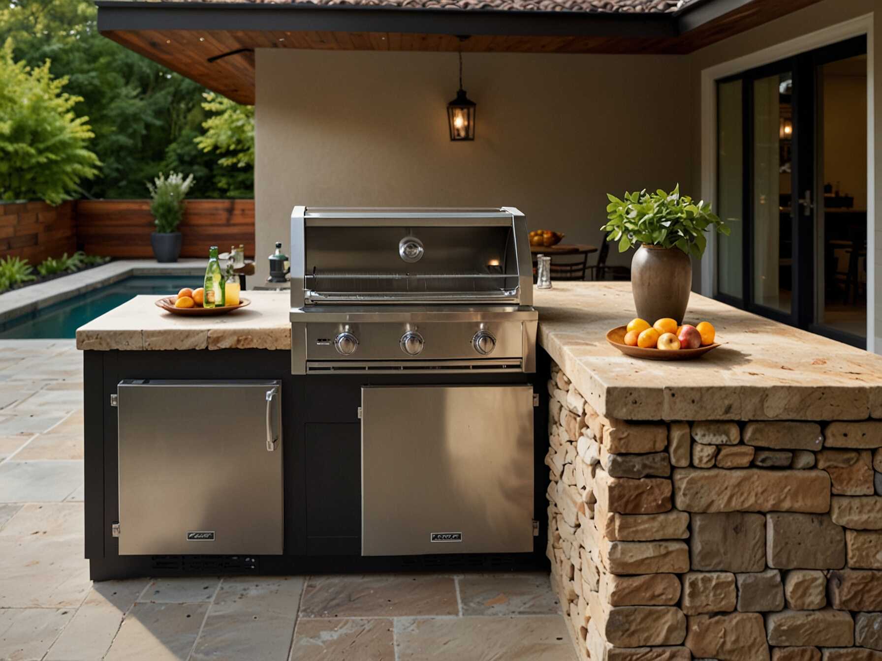 Add a small fridge or cooler. Keep drinks and snacks accessible. Install counters for prep space. Enjoy cooking outdoors in comfort.