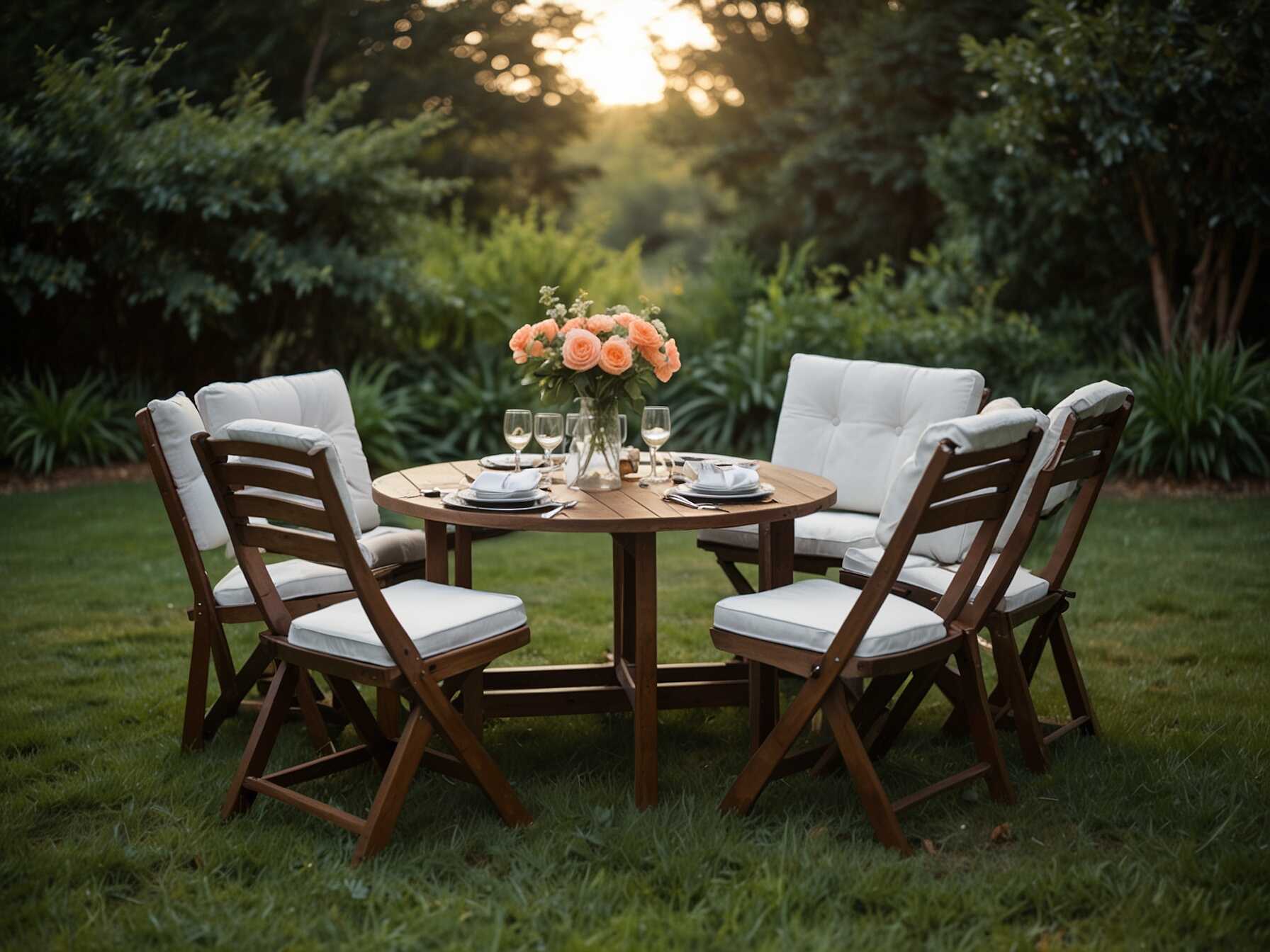 Look for pieces that are lightweight but sturdy. You can move them around as needed. Folding chairs with cushions provide extra comfort. This type of furniture is also great for parties. You can bring out extra seating quickly. After the party, fold it up and store it away easily.