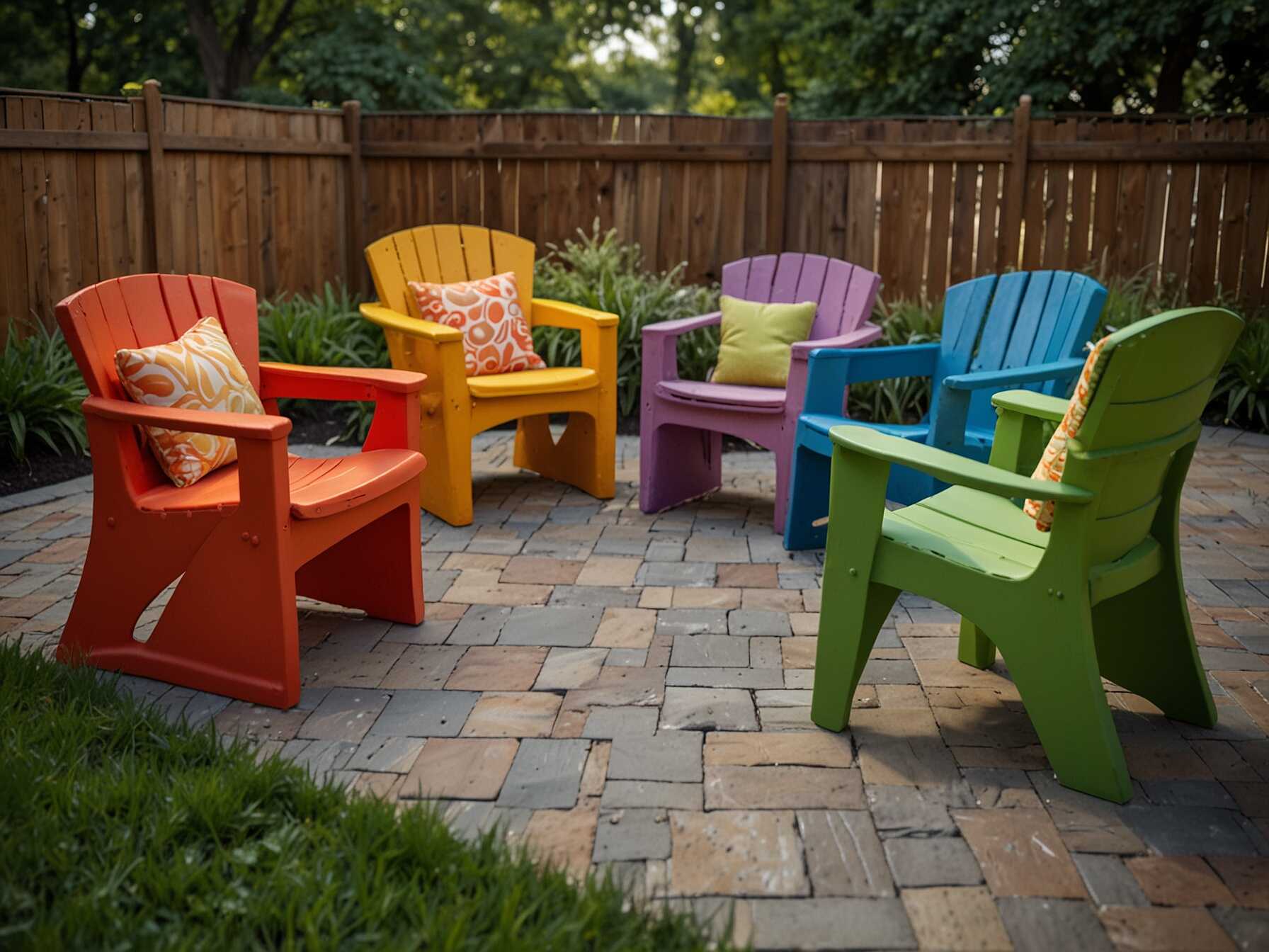 Choose chairs with different shapes and colors. This creates a fun and inviting look. Make sure all the chairs are comfortable and outdoor-friendly. Arrange them around a central table or fire pit. This setup encourages conversation. Your patio will look unique and welcoming.