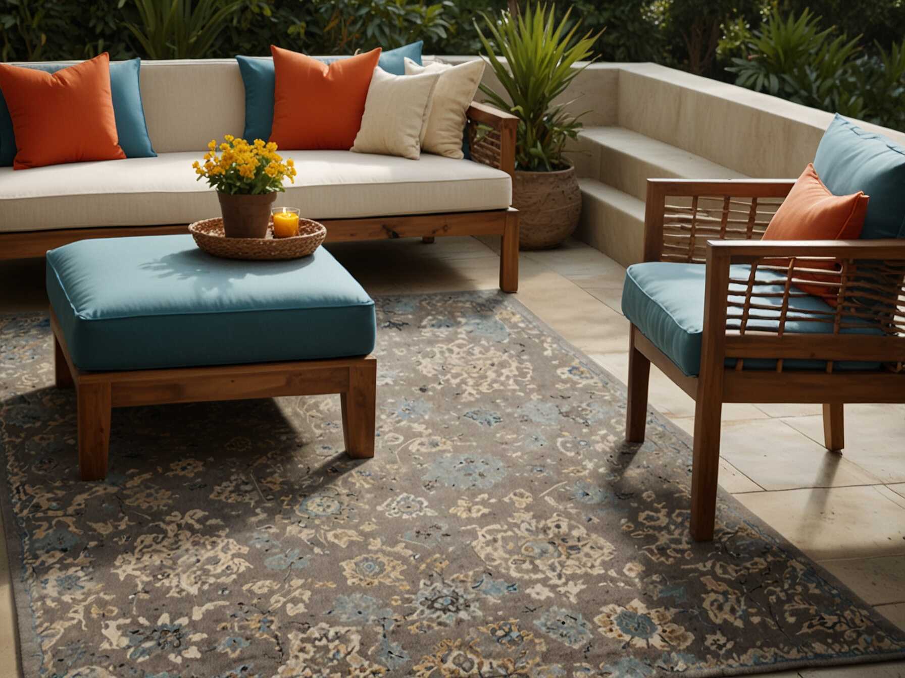 Choose a rug that matches the size of your seating area. This helps define the space. Make sure it is weather-resistant to last longer outdoors. An outdoor rug can make even the simplest furniture look more inviting. It also feels nice underfoot, which adds to the comfort. You can easily change the rug for a fresh new look.