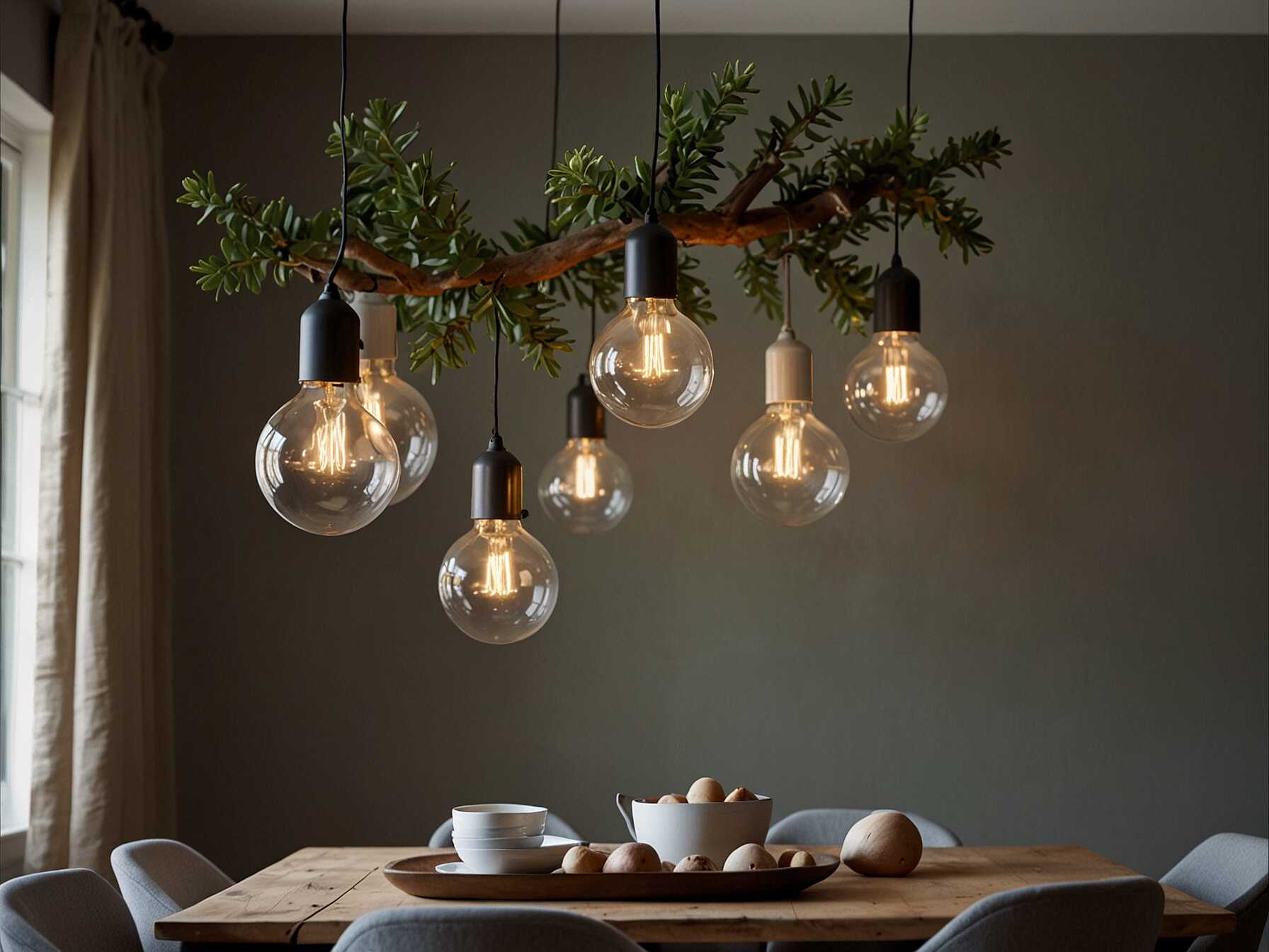 Hanging bulbs offer a simple and chic look. You can buy them as single bulbs or in clusters. Drape them over branches or hooks from the ceiling. This gives a modern, minimalist feel. They are easy to place and move. Change their arrangement for different occasions.