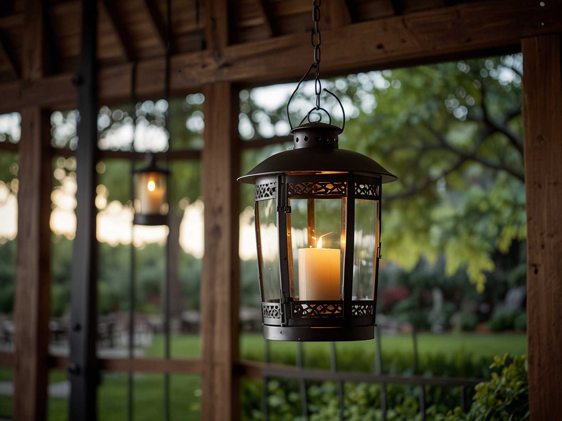 Classic hanging lanterns look timeless. Choose metal or glass designs to suit your style. You can hang them from pergolas, trees, or patio rafters. Add candles or LED lights inside. Perfect for enhancing dining or seating areas. They give a steady, calming glow.