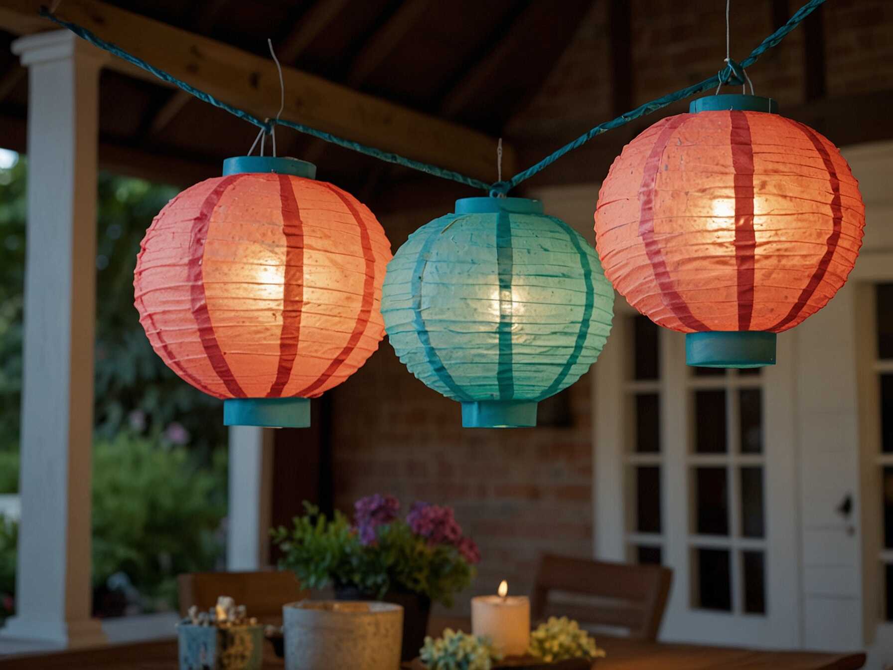 Paper lanterns add a pop of color to any patio. They are light and easy to hang. You can use them for special occasions or everyday charm. Mix different sizes and colors for a fun look. Choose LED lights inside the lanterns. They won’t get hot and are safer for outdoor use.