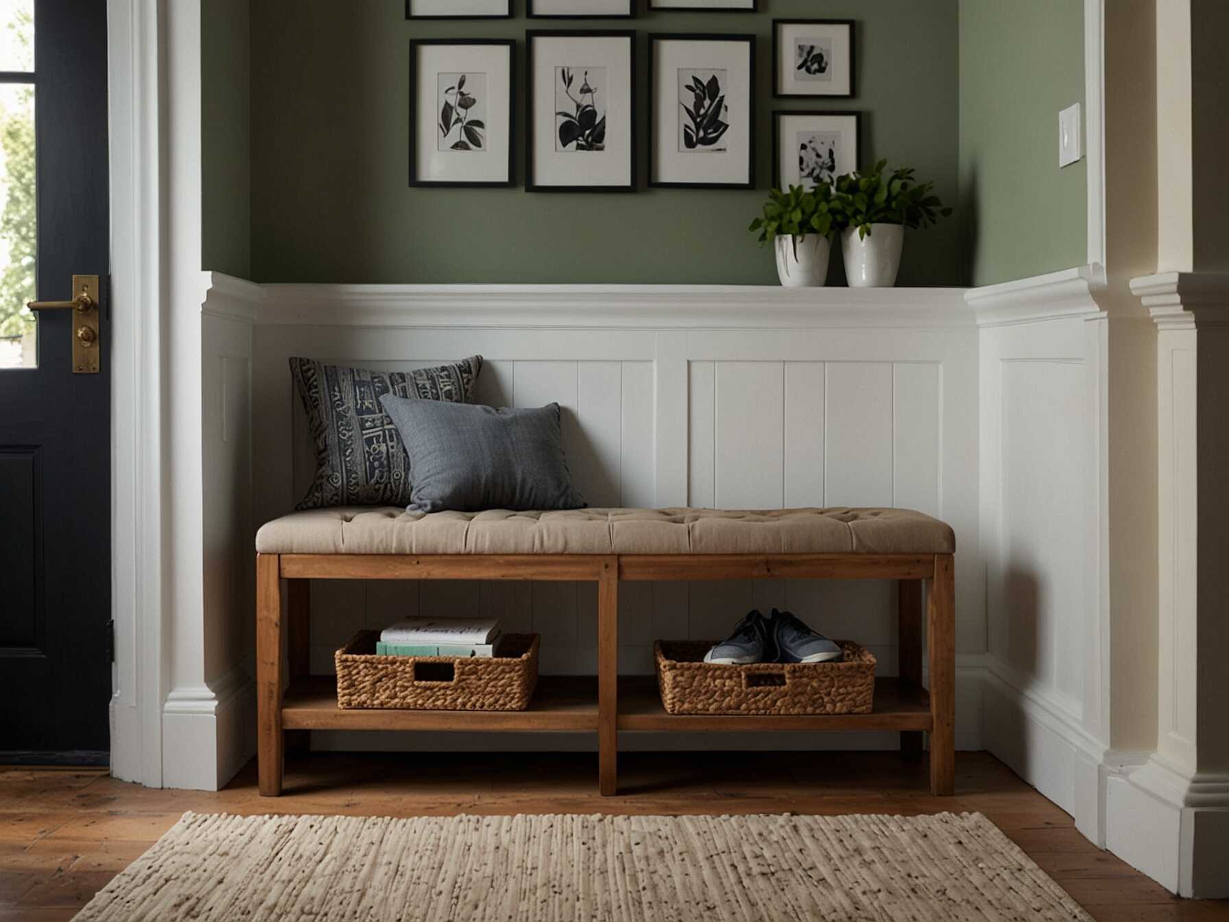  Make your foyer organized and clutter-free with smart storage solutions. Use a stylish console table with drawers or a bench with storage. Hooks and shelves can also help keep things tidy.  