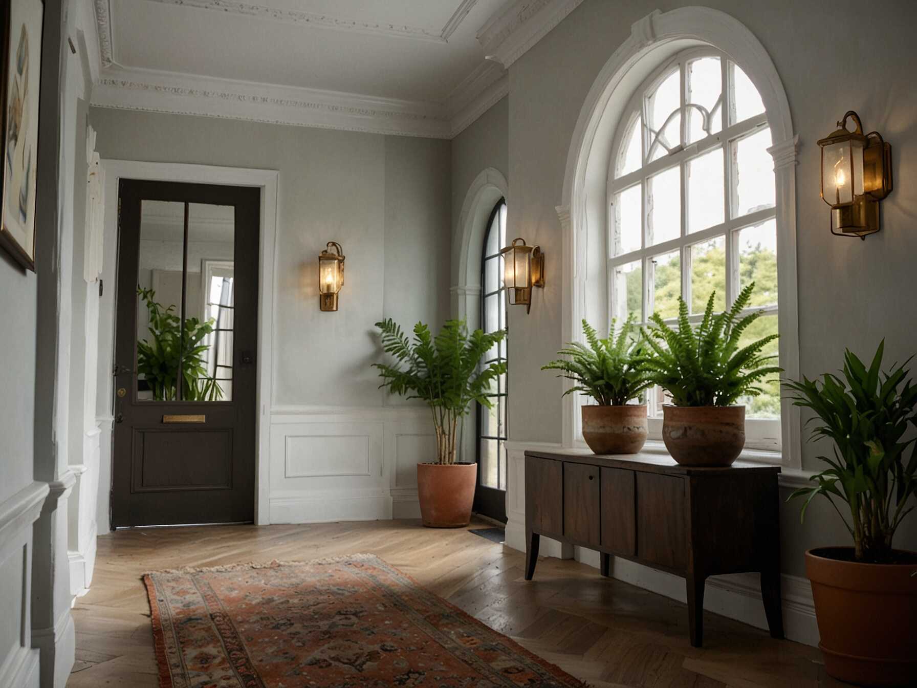  Adding plants to your foyer can make it feel fresh and lively. Choose low-maintenance plants like ferns or succulents. Place them on a console table or in stylish pots on the floor.  