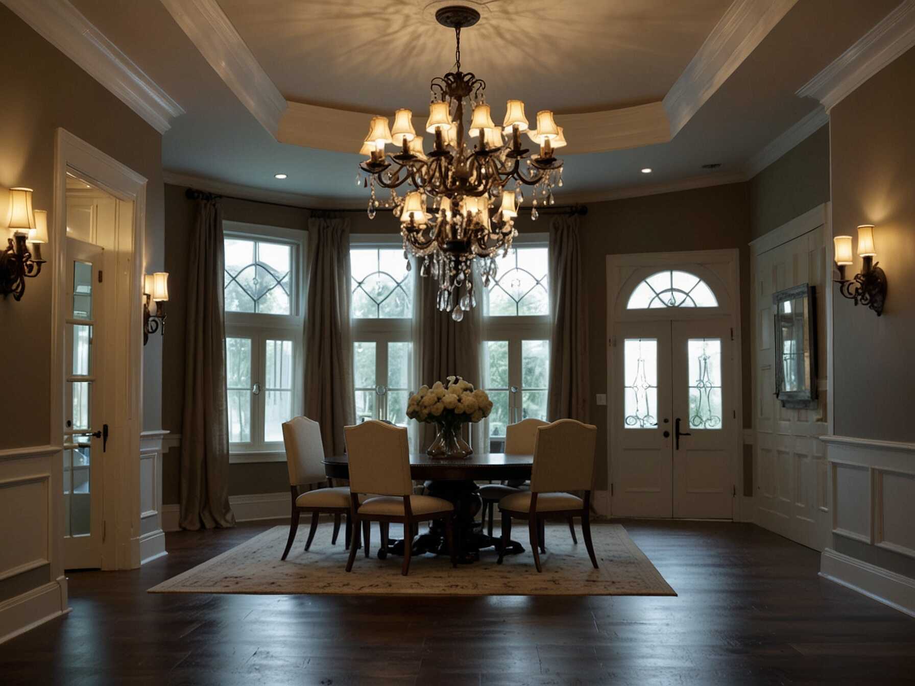  A stunning chandelier or pendant light can make your foyer look elegant. Choose a design that matches your homes style. Good lighting not only illuminates the space but also adds a touch of class.  