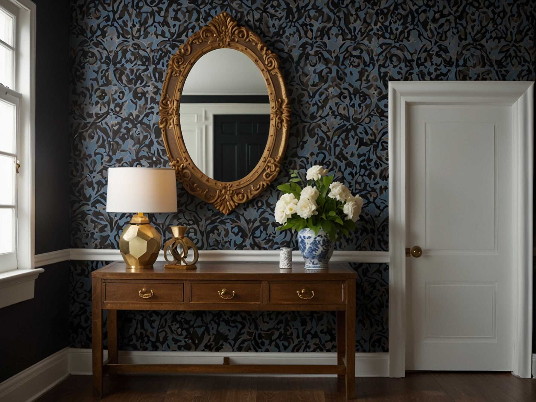  Wallpaper can add a lot of character to your foyer. Choose a bold pattern or color to make a statement. Just be sure its a design you love since its the first thing people will see.  