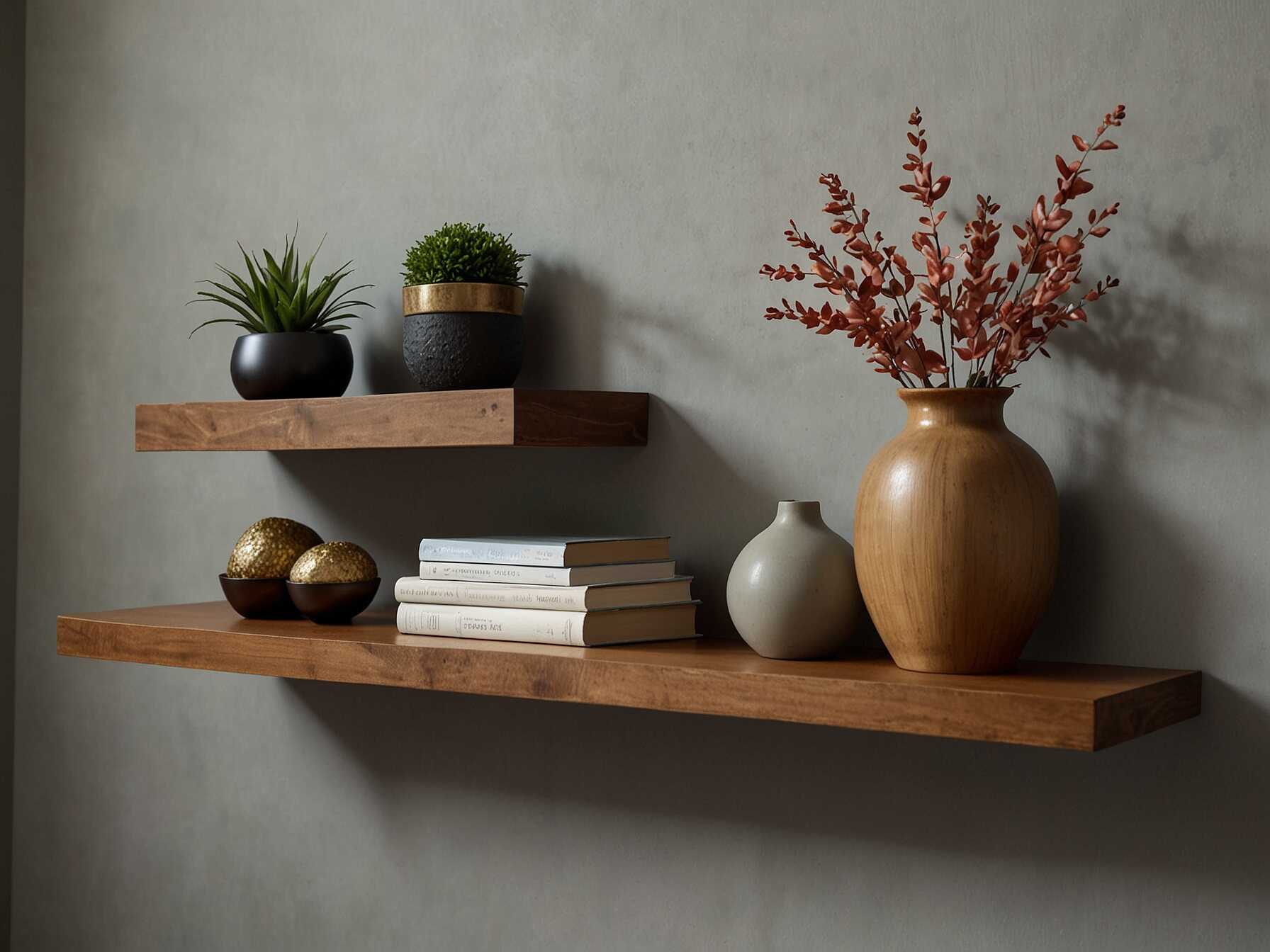  Add shelves to your foyer for extra storage and display space. Use them to hold books, decorative items, or baskets for small items. Floating shelves can keep the space open and airy.  