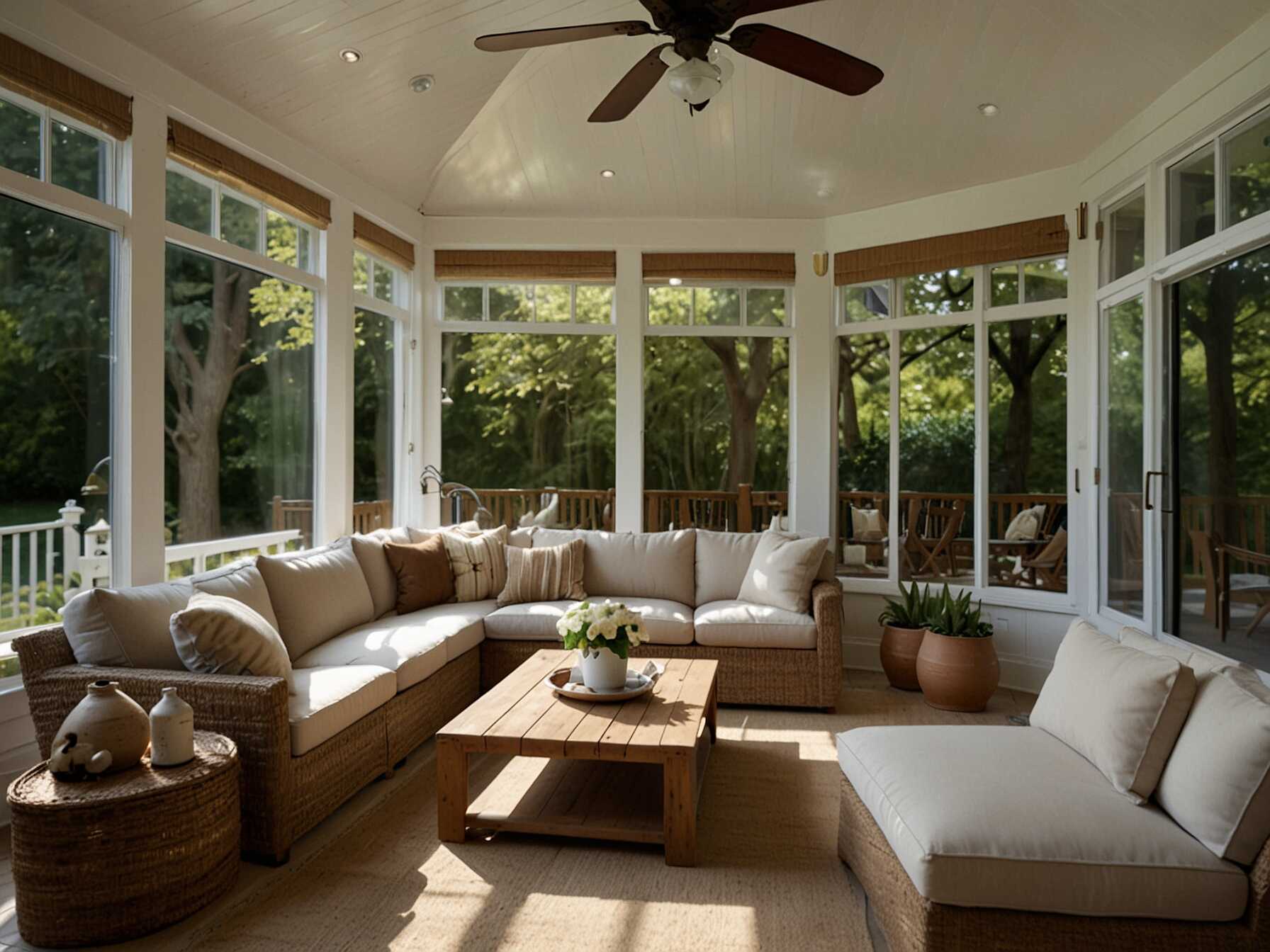  Create a space for the whole family to enjoy with a family-friendly sunroom. Use durable furniture and lots of seating options. Add a play area for kids and storage for toys and games.  