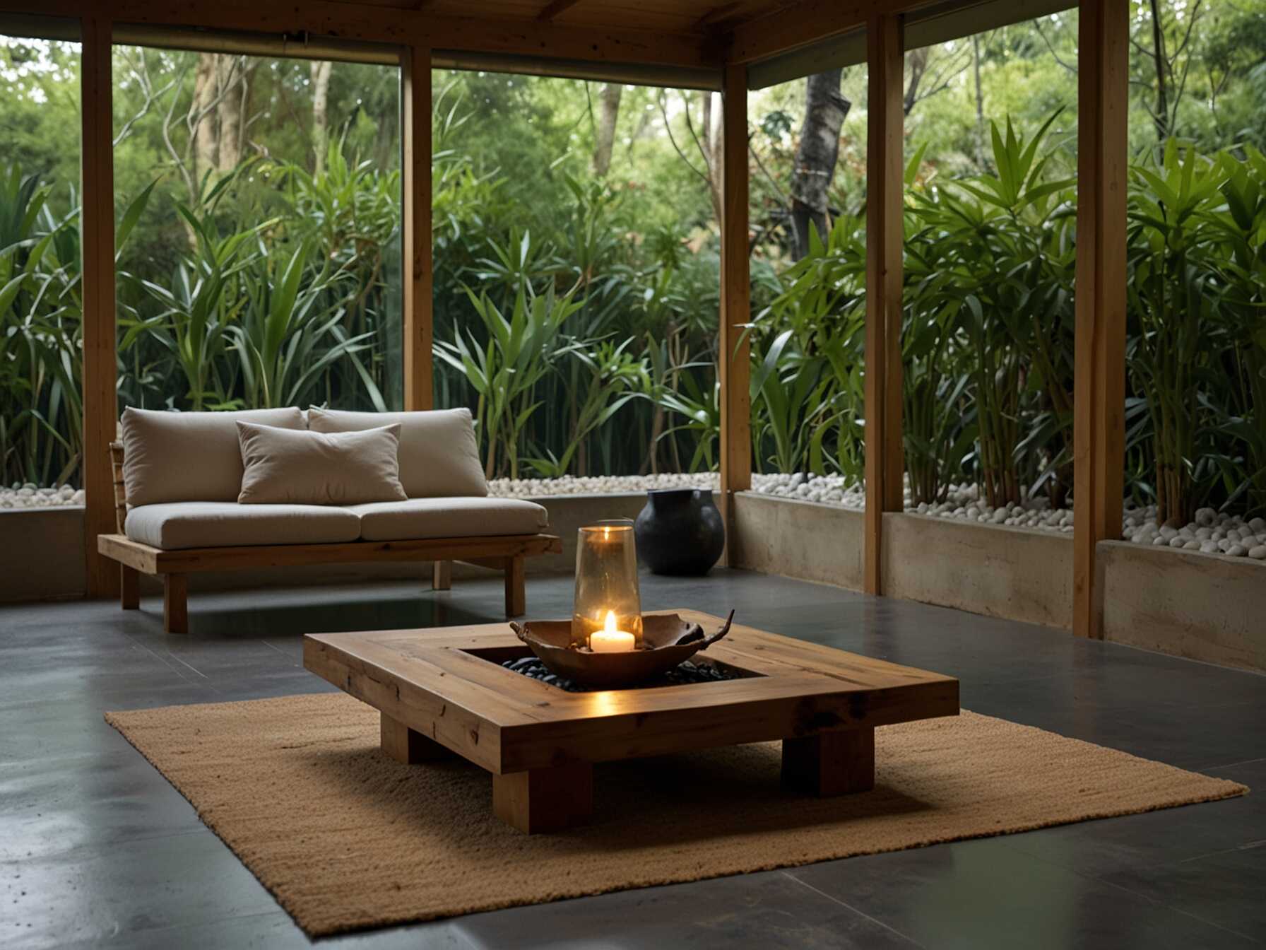  Create a calm and peaceful zen space in your sunroom. Use simple, natural furniture and add elements like bamboo and stone. Incorporate a small water feature or a sand garden for ultimate tranquility.  