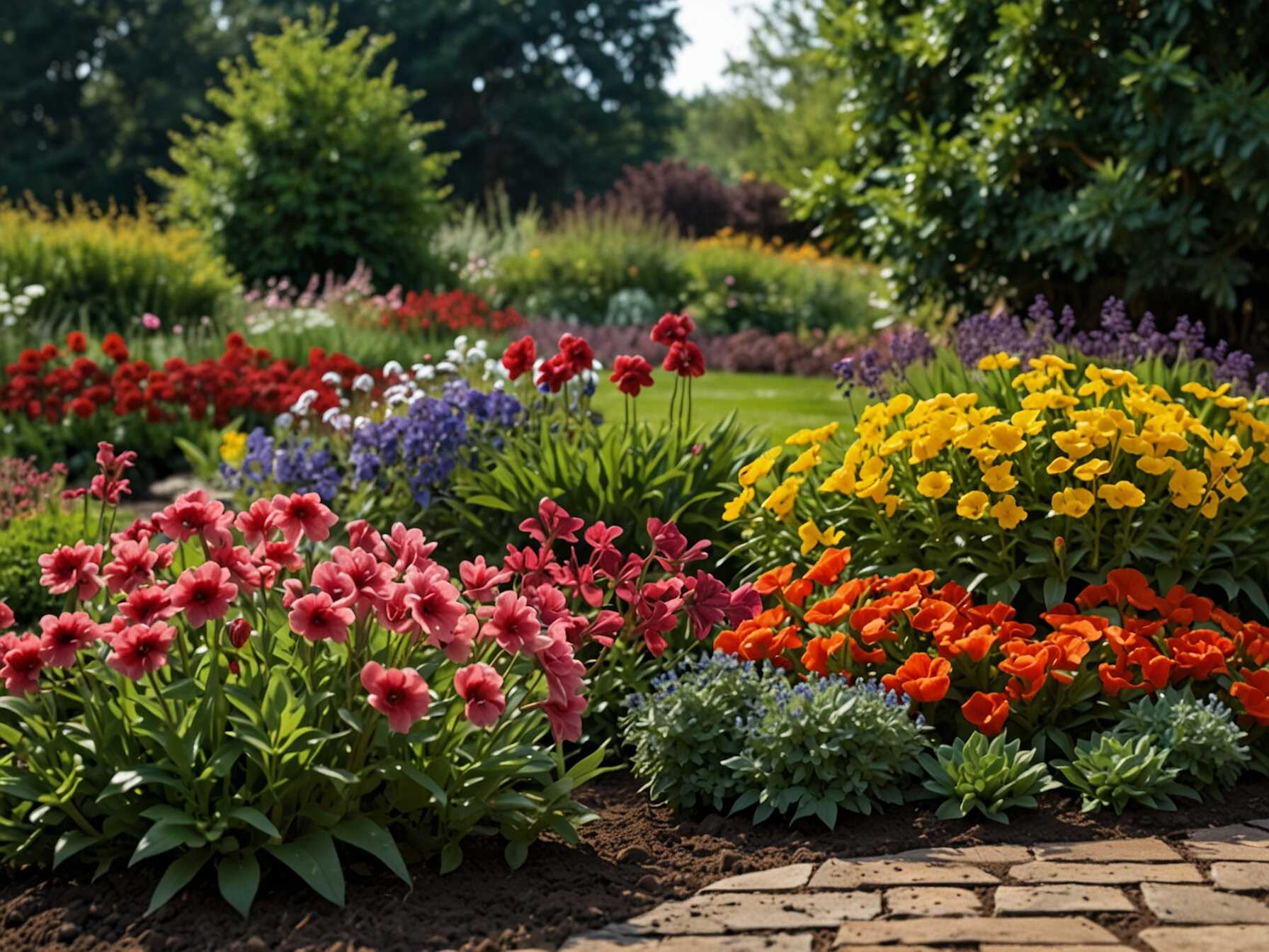 Plant colorful flower borders to frame your garden. Choose a mix of perennials and annuals to keep your garden vibrant throughout the seasons.  