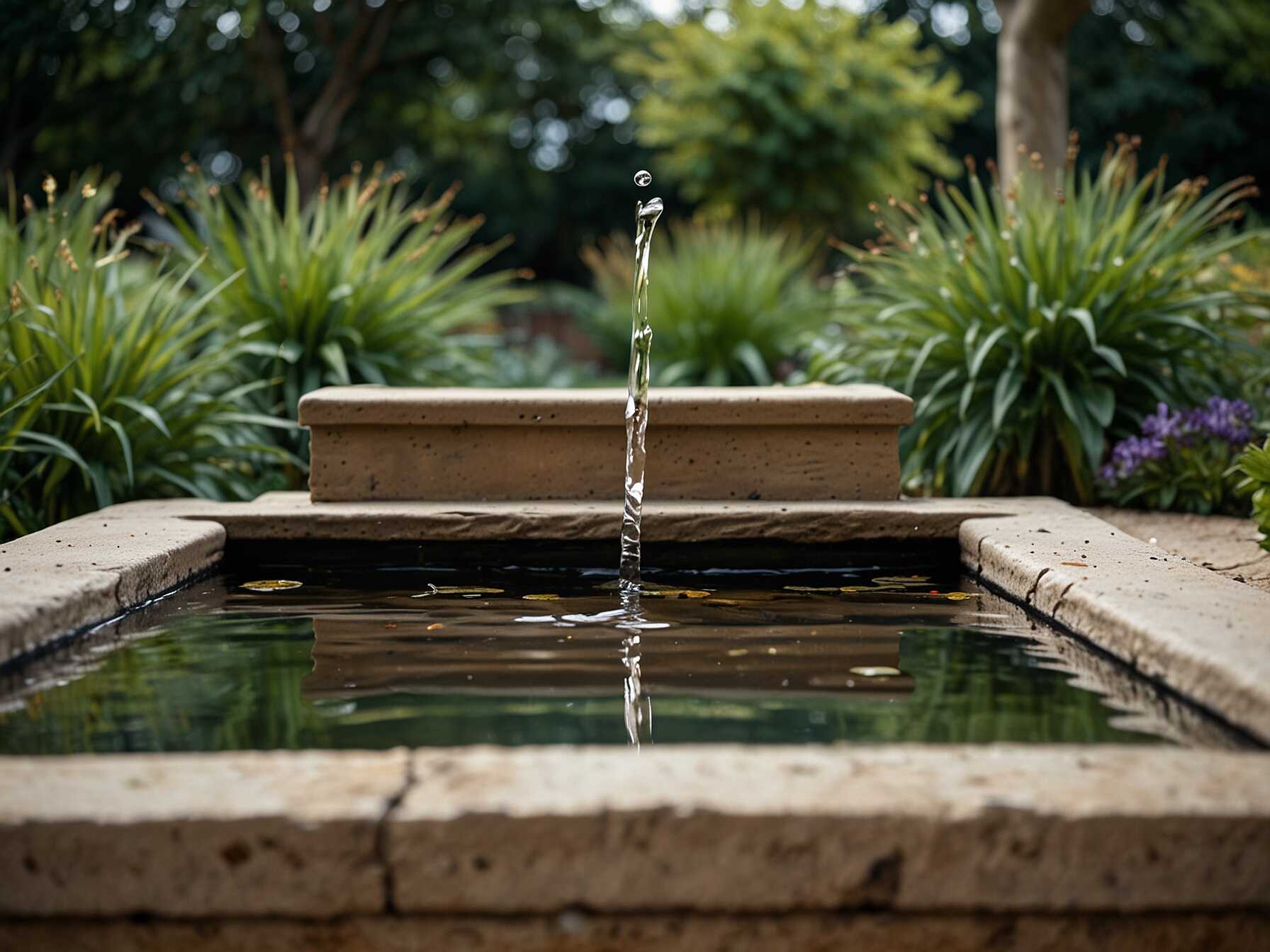 Add a tranquil water feature like a fountain or a small pond. The sound of water can create a calming atmosphere and attract birds to your garden.  