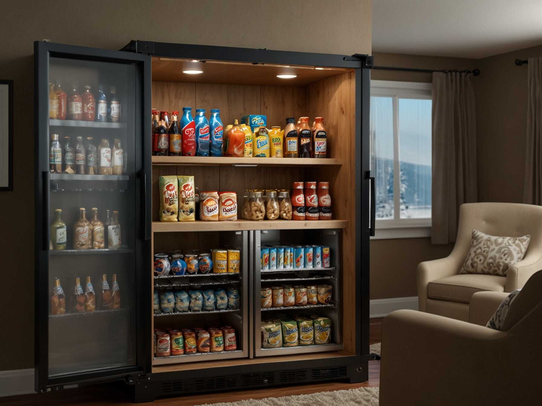 Place a small fridge and snack bar in your media room. Stock it with your favorite drinks and snacks. This keeps everything you need within reach.  