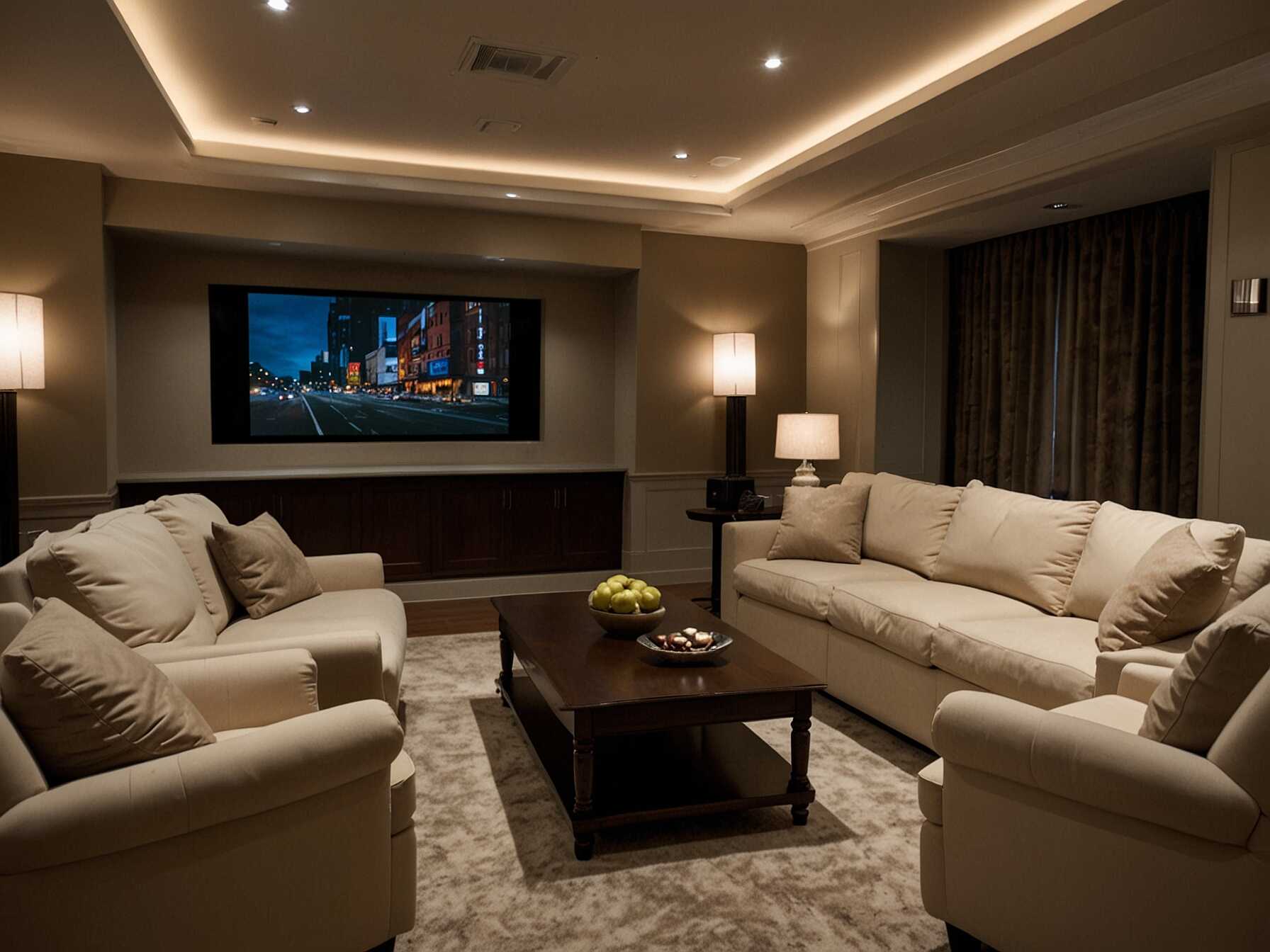 Pick chairs and sofas that are comfortable for long periods of sitting. Recliners can add a touch of luxury and relaxation to your media room. Make sure the seating arrangement gives everyone a clear view of the screen.  