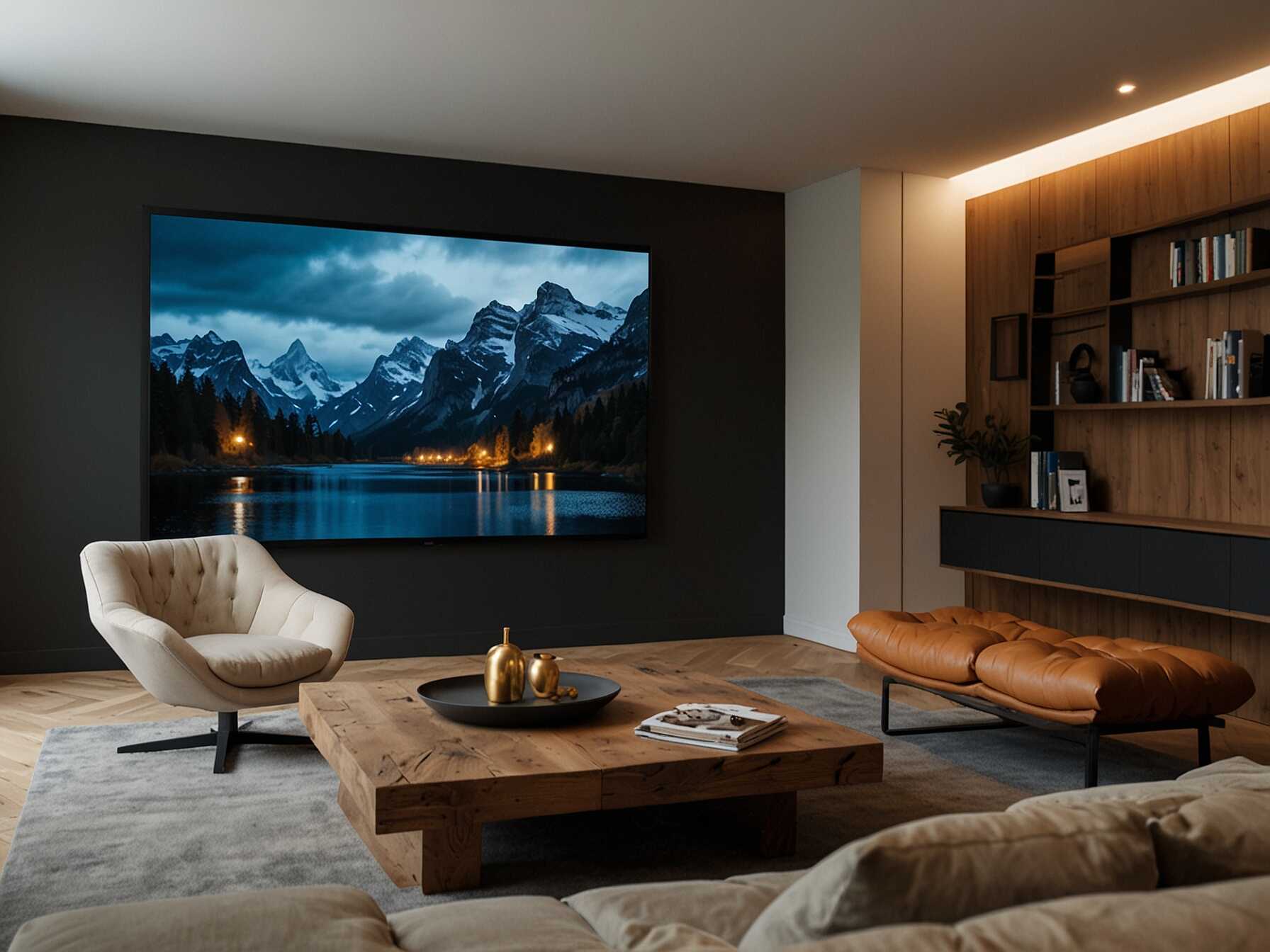 Choose a high-quality TV or projector. Position it at eye level for the best viewing angle. Invest in a good screen or make sure the wall is smooth and painted with special paint for projectors.  