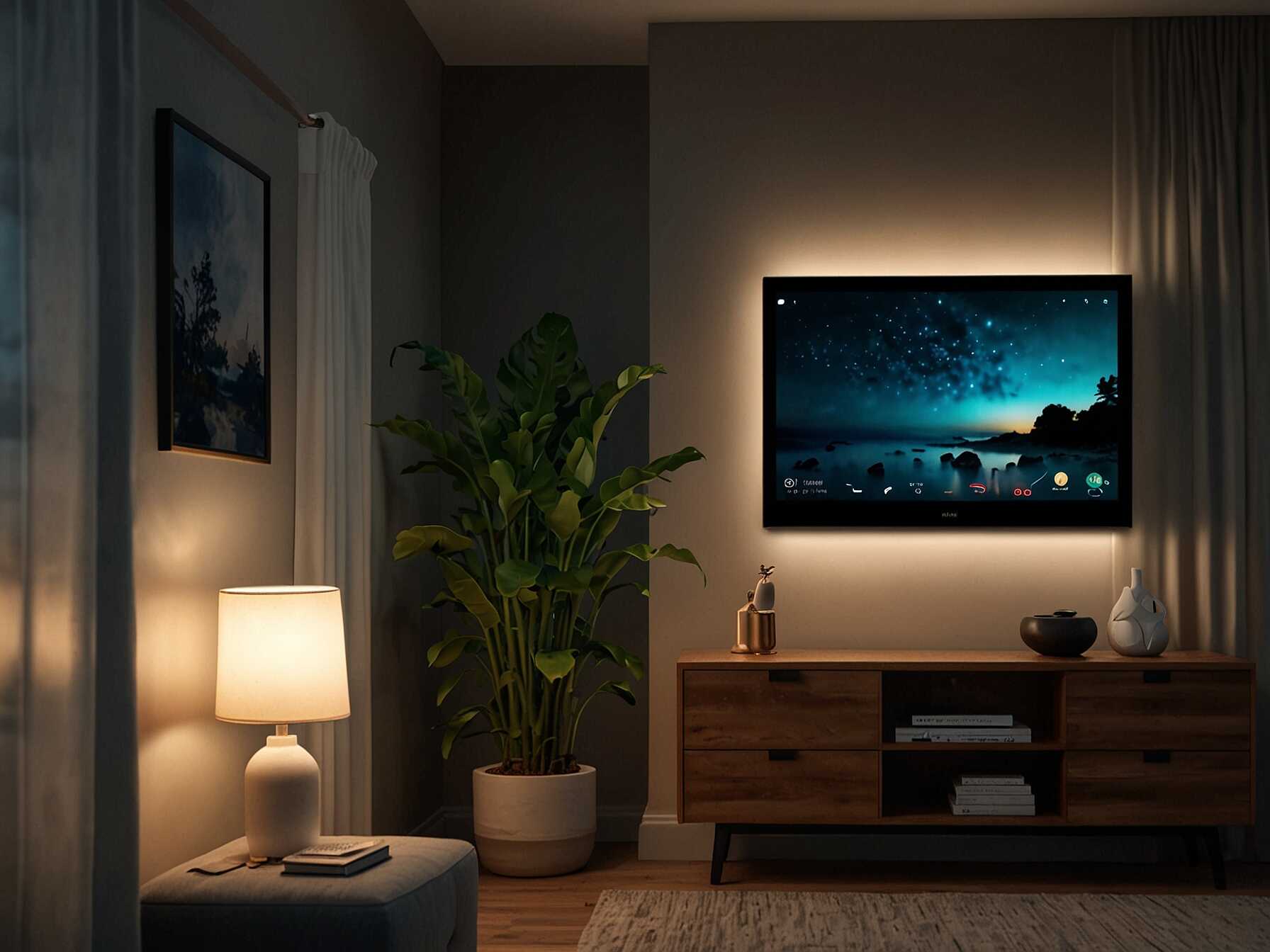 Install smart lights, smart plugs, and a voice assistant. Control the room’s ambiance and devices with just your voice. It adds a modern touch to your media experience.  