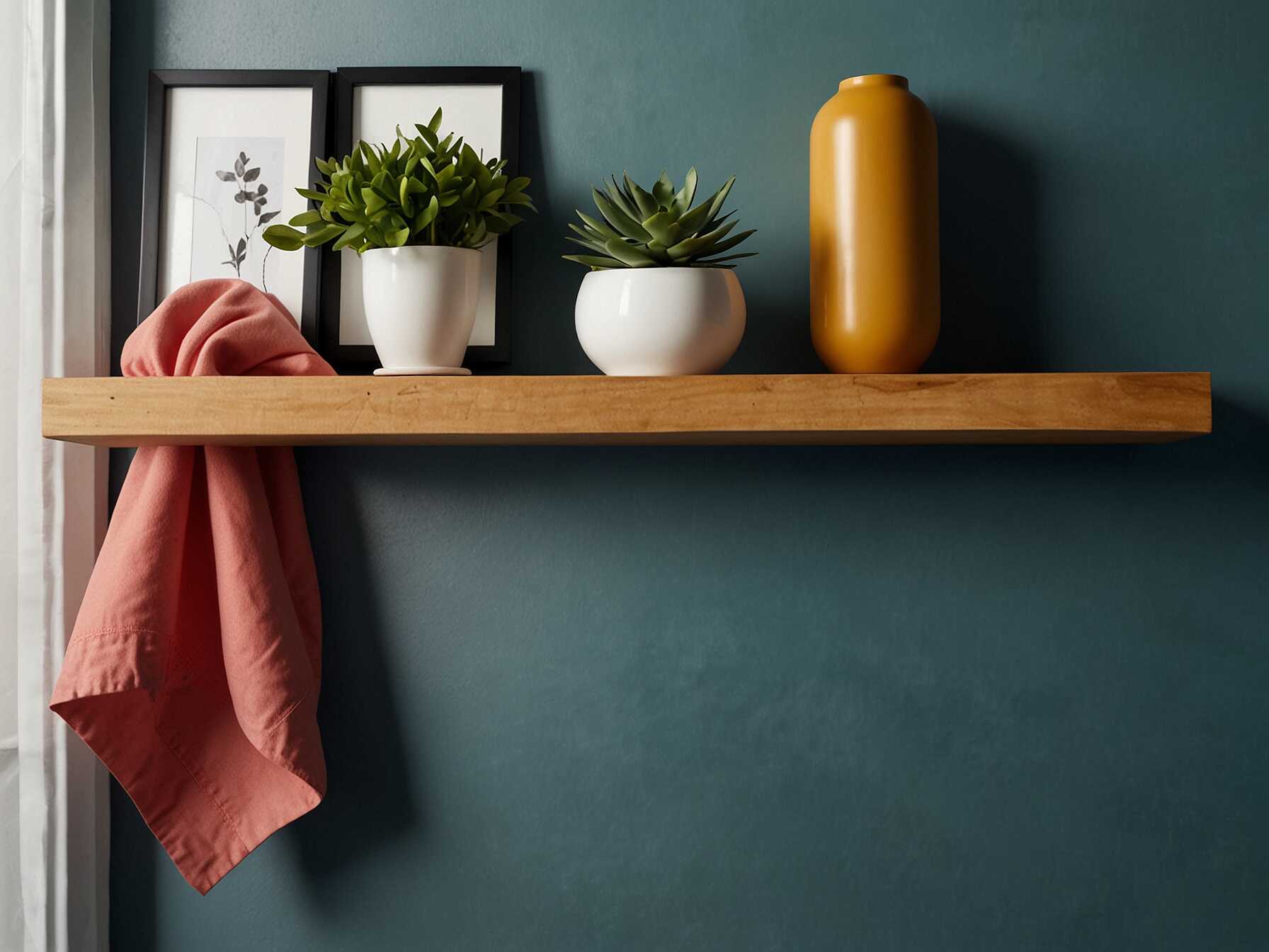 Floating shelves are great for adding storage without taking up floor space. They can also be used to display decorative items, making the room feel more personalized.  