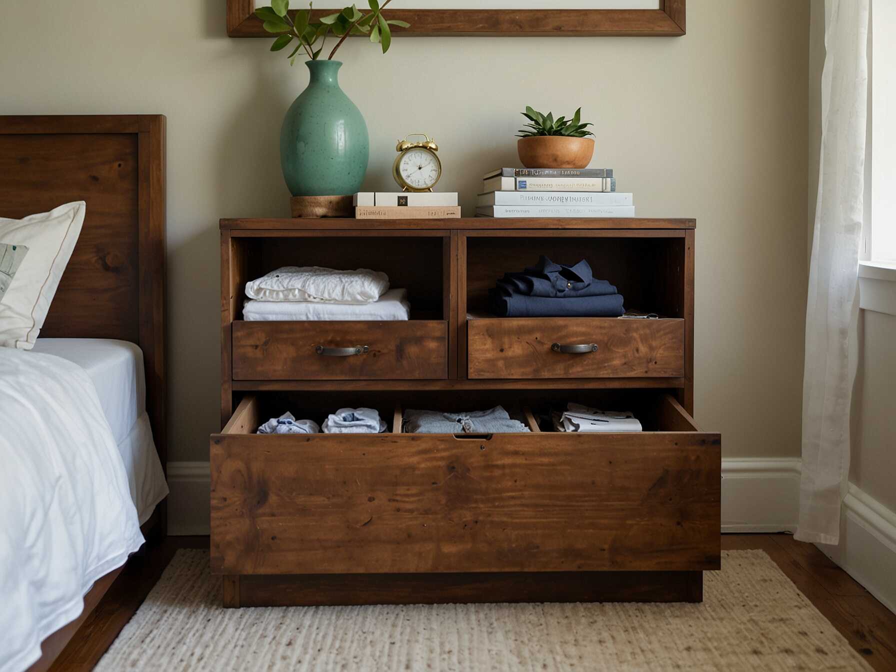 Good storage is essential in a guest room. A wardrobe, chest of drawers, or even clever storage solutions like under-bed boxes can help your guests keep their things organized. This can make their stay more comfortable.  