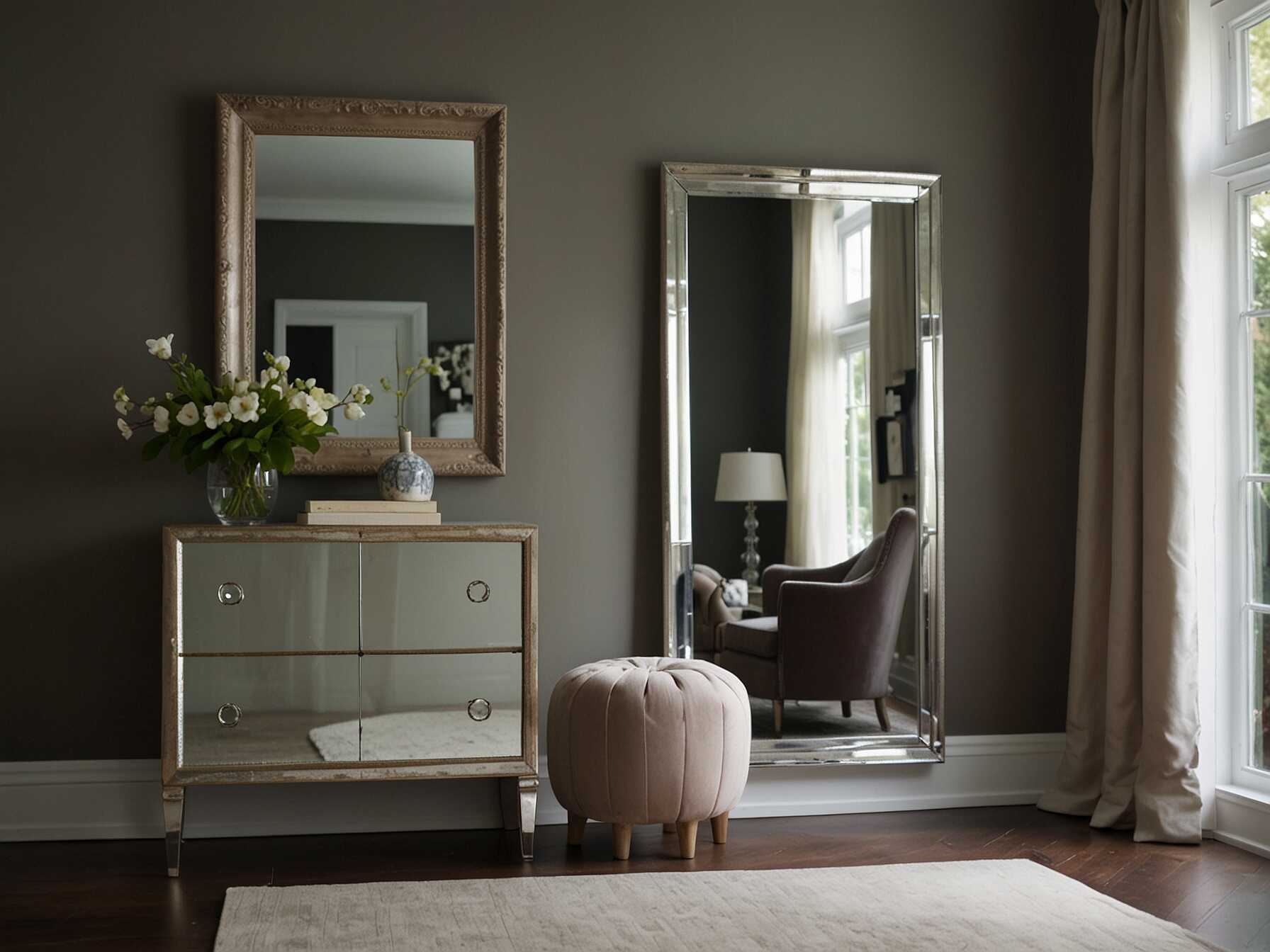 Mirrors can make a small guest room feel larger and more open. Place a large mirror on one wall or use multiple smaller ones strategically around the room to reflect light.  