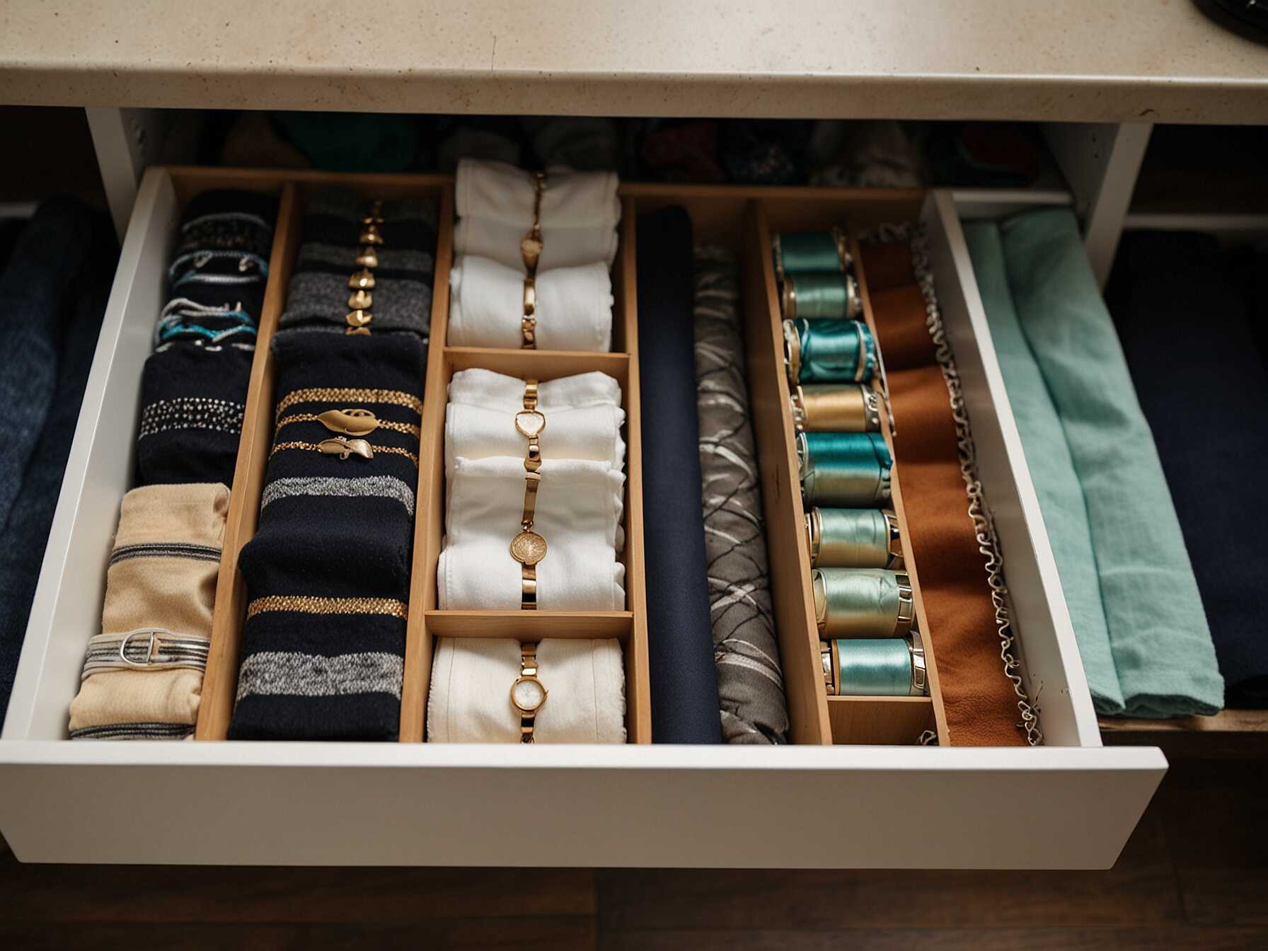  Use drawer dividers in your walk-in closet. They keep small items like socks and jewelry organized. You can find what you need quickly.  