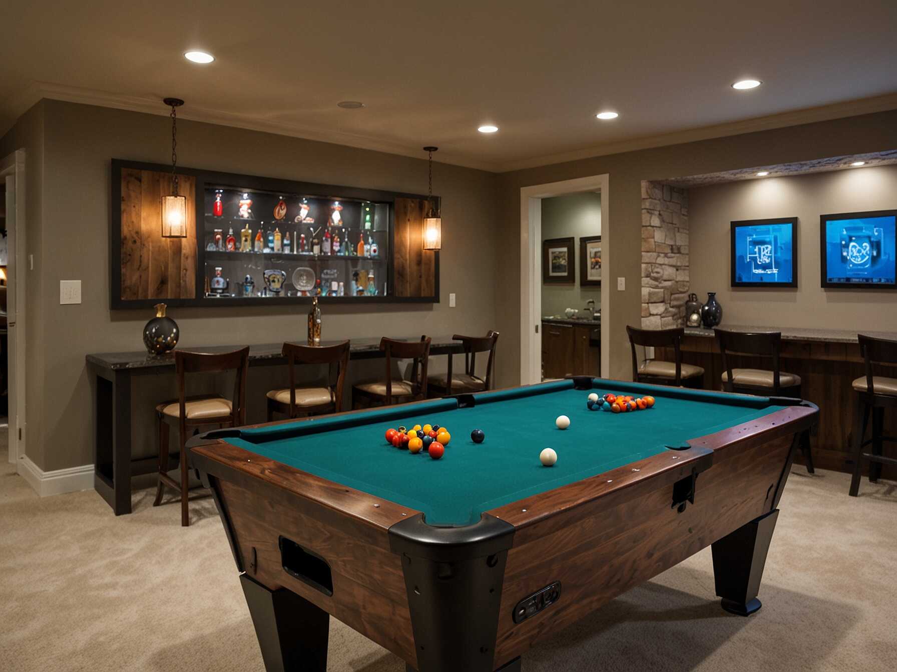 Transform your basement into a fun game area. You can set up a pool table, foosball, or even a pinball machine. Add some bar stools and a mini fridge for snacks and drinks.  