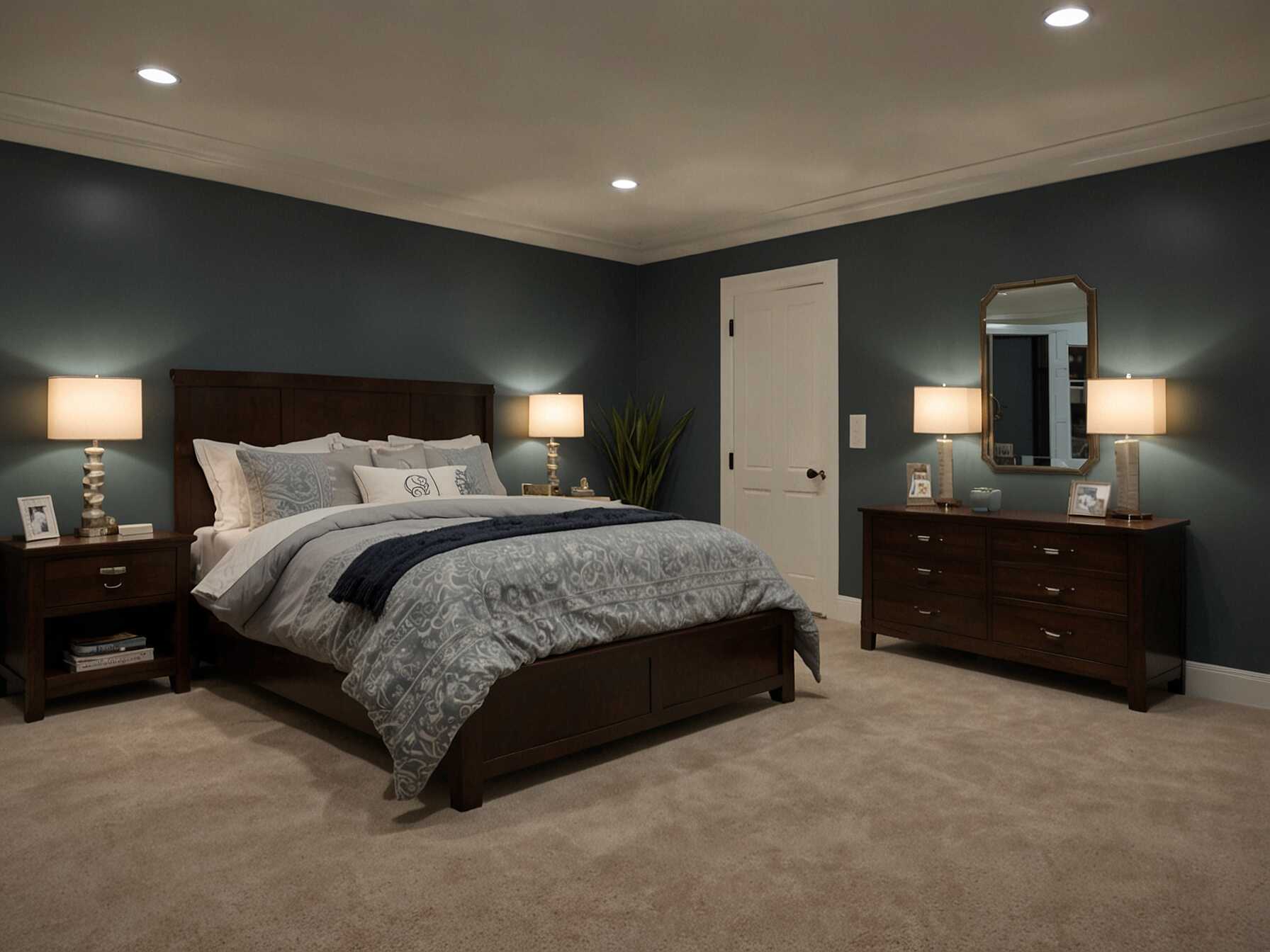 Transform part of your basement into a guest bedroom. Use a comfortable bed, nightstands, and dresser. Add cozy touches like soft bedding and lamps for reading.  