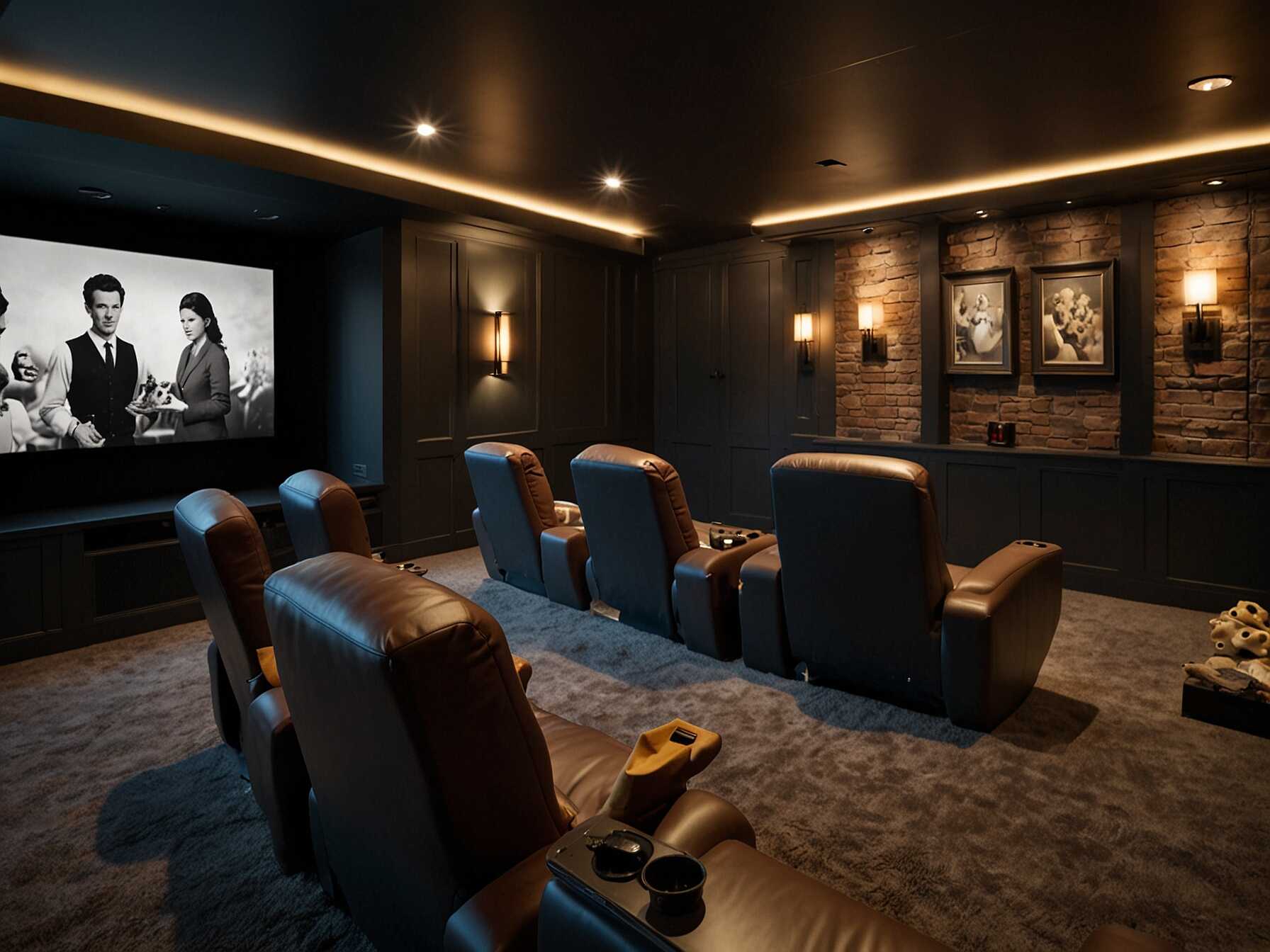 Design a home theater in your basement. Install a large screen, comfy recliners, and surround sound speakers. Don’t forget the popcorn machine for the full cinema experience.  