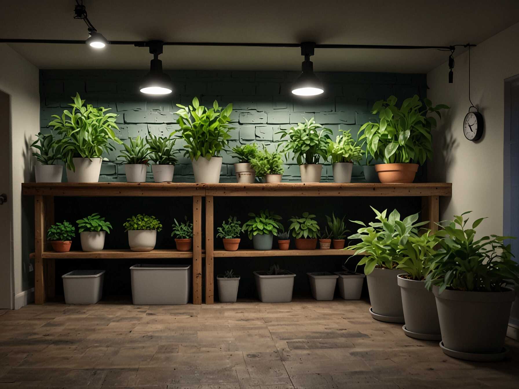 Create an indoor garden space in your basement. Use plant shelves, grow lights, and easy-care plants. This can be a relaxing and green oasis in your home.  