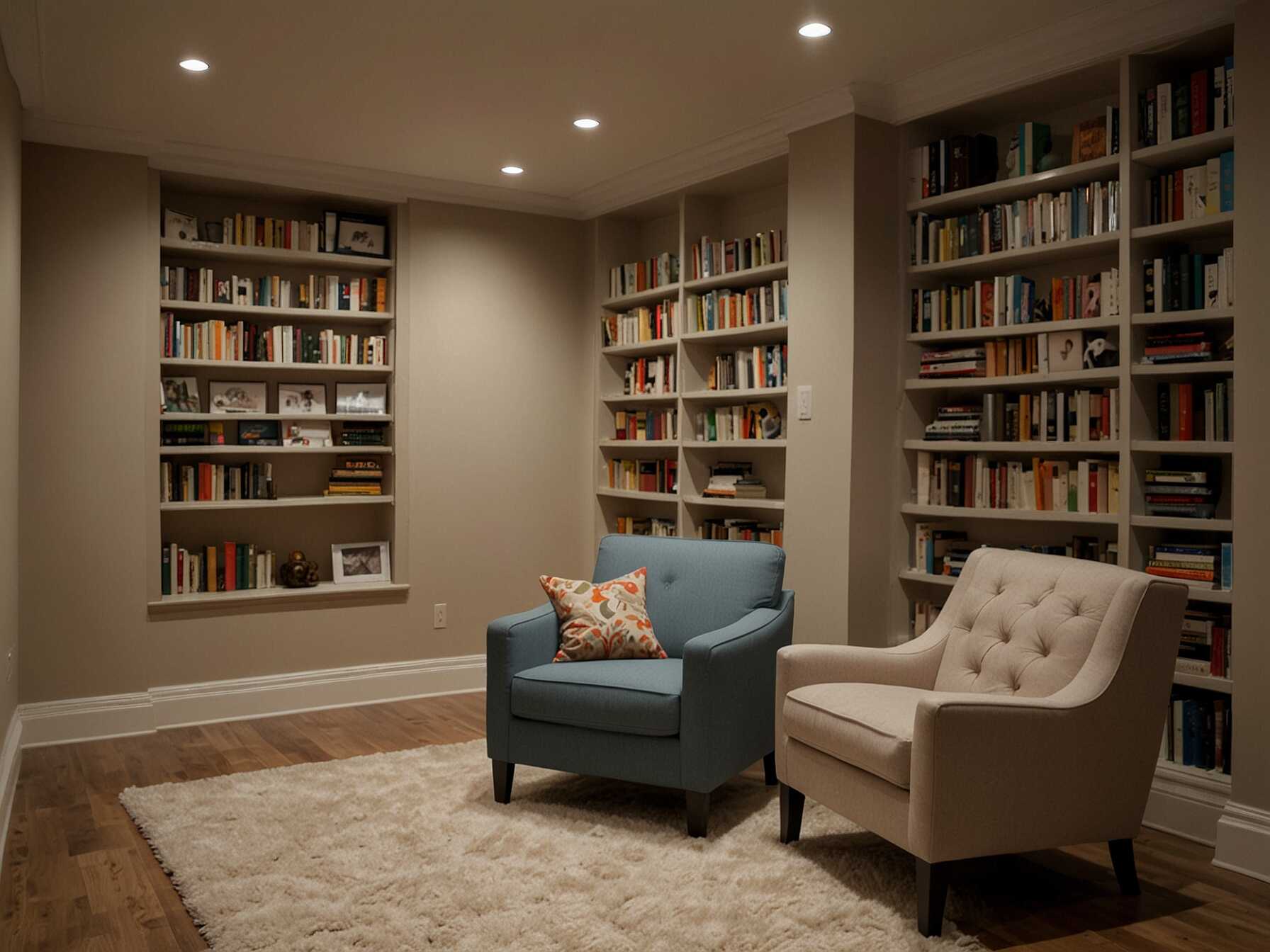 Turn your basement into a peaceful library. Use bookshelves to hold your collection and create a reading nook with a comfy chair and good lighting.  