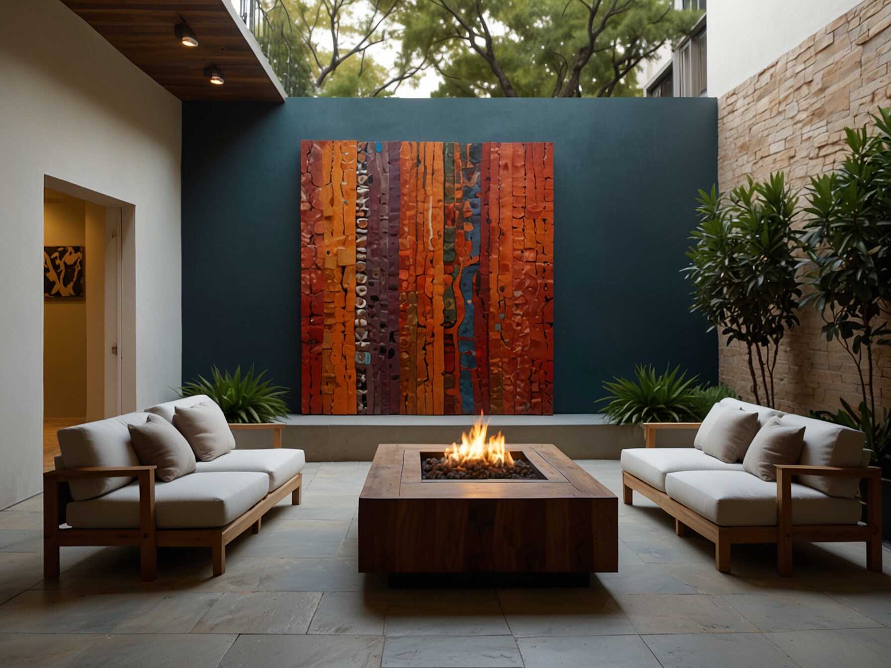  Show off your artistic side by adding sculptures, murals, or other art pieces. Use bold colors and interesting textures to make the courtyard feel unique. This is a great way to personalize your space.  