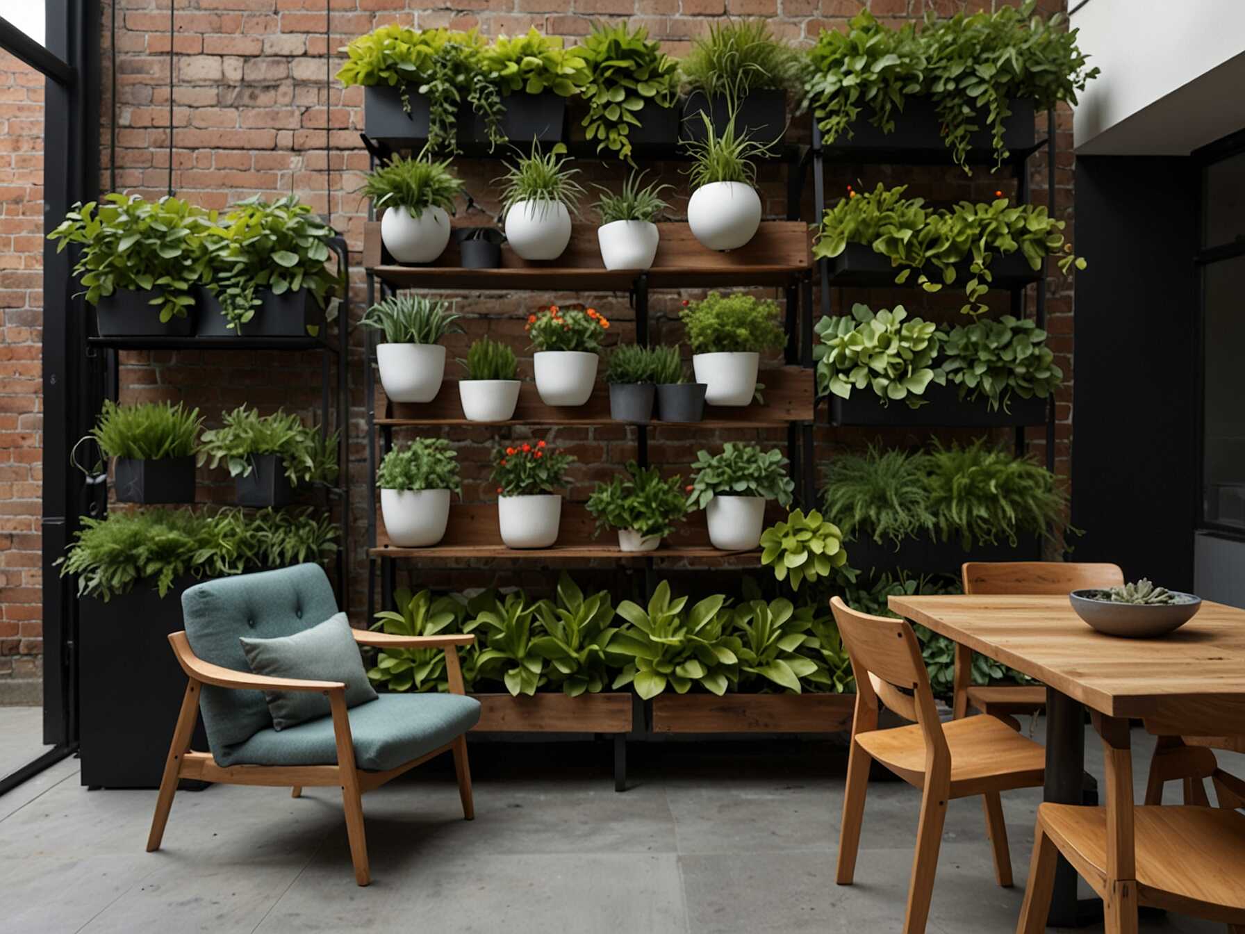  Make the most of a small space with clever design. Use vertical gardening to add greenery without taking up floor space. Choose compact, foldable furniture to keep the area functional.  