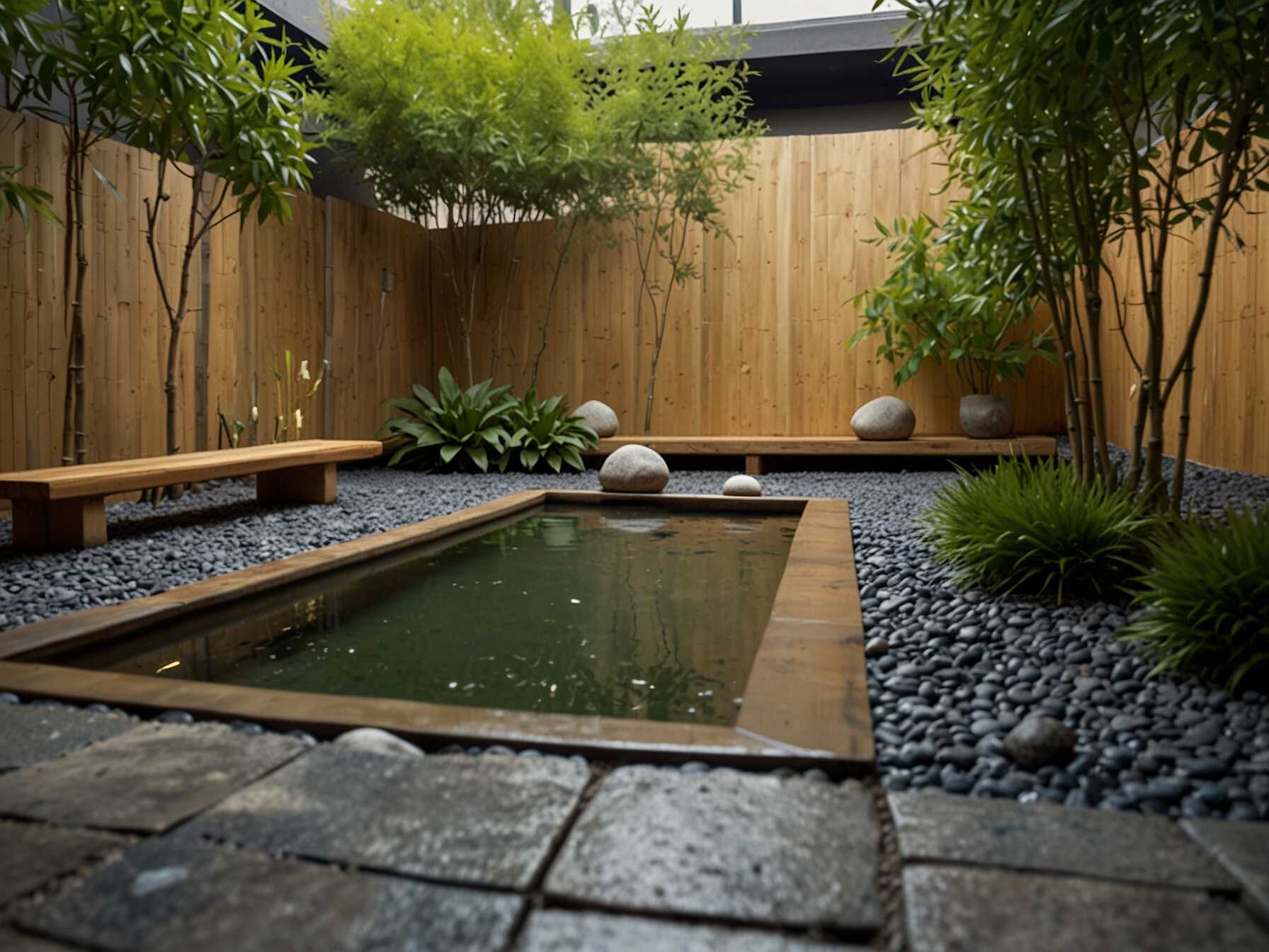  Make a peaceful retreat with a Zen-inspired courtyard. Use bamboo, stones, and simple plants. Add a small water feature like a pond or a fountain to create a tranquil atmosphere.  