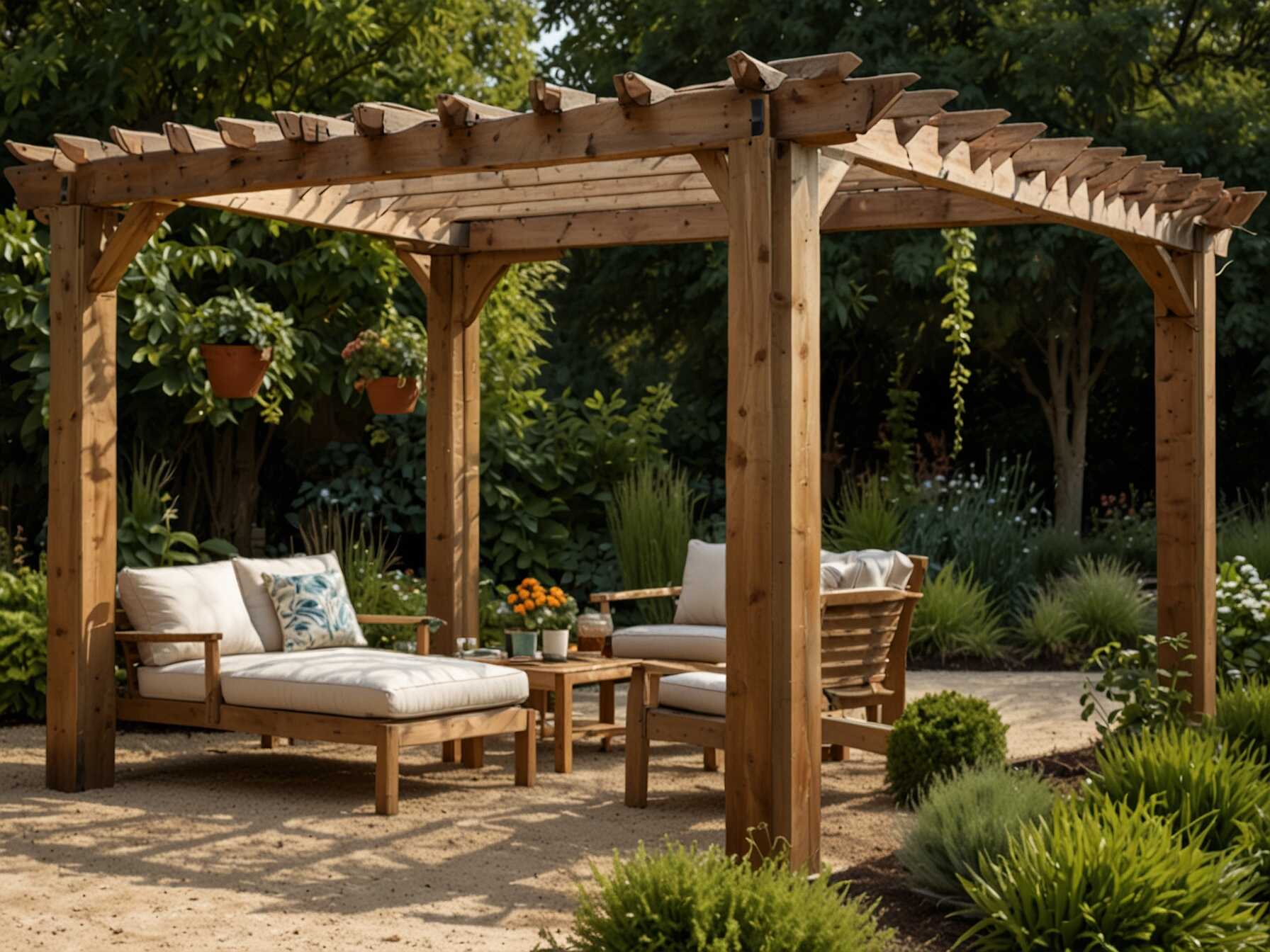 Install a pergola and let climbing plants grow over it. This creates a shaded area and a beautiful structure in your garden.  