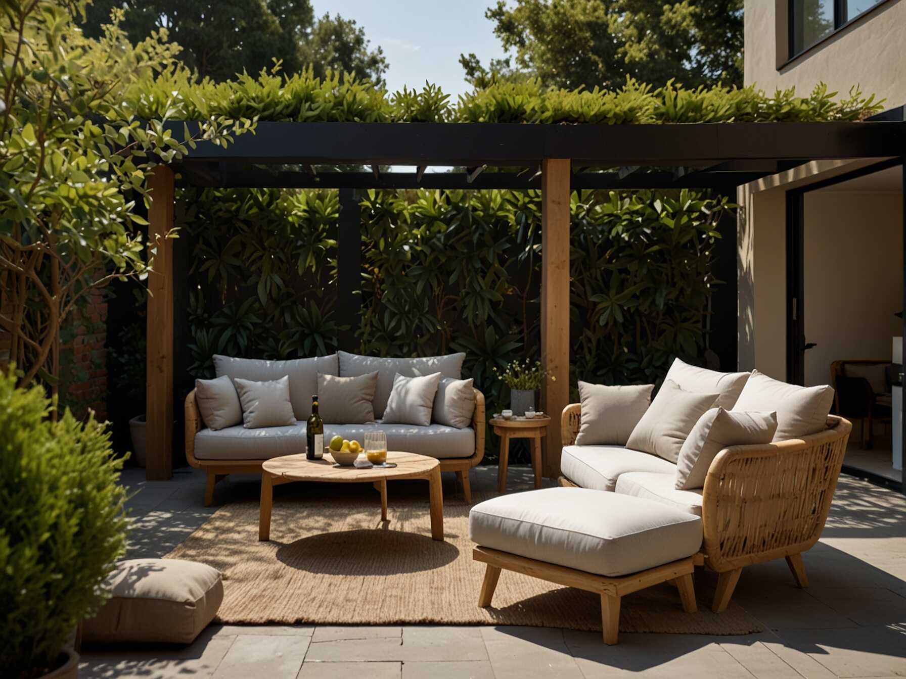 Place comfy garden furniture in a shaded spot. Add a small table for snacks and drinks—you’ll have a perfect place to unwind.  