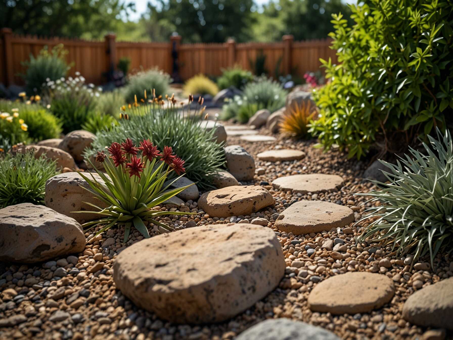 Use rocks of different sizes to create a natural-looking feature in your garden. Combine them with drought-tolerant plants for a low-maintenance area.  