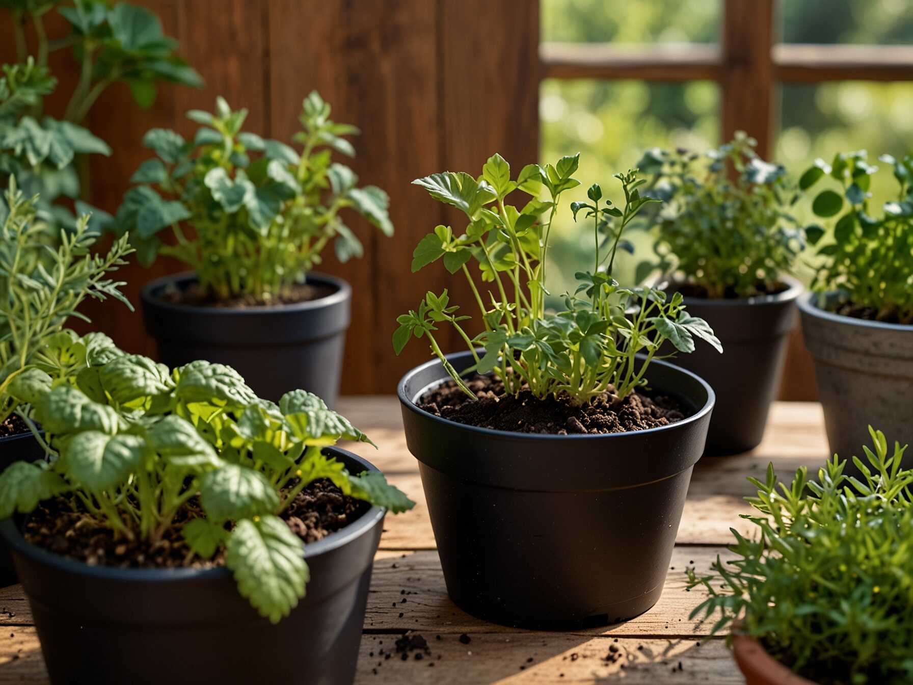 Plant herbs in a sunny spot. They’re easy to grow and handy for cooking, plus they add fragrance to your garden.  