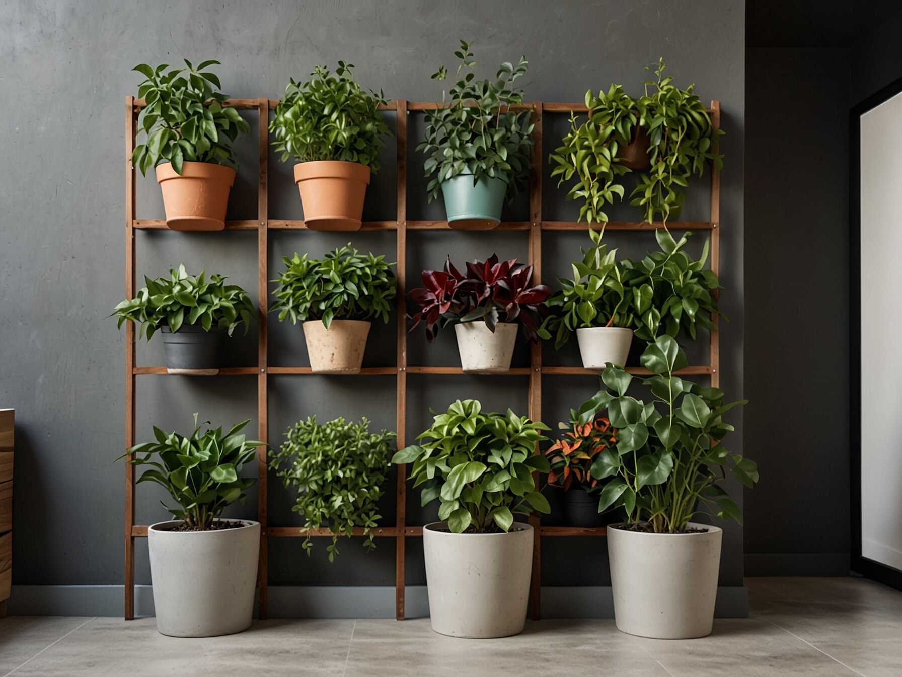 Install wall planters or use a trellis to grow climbing plants. This idea is perfect for small spaces and adds greenery to blank walls.  