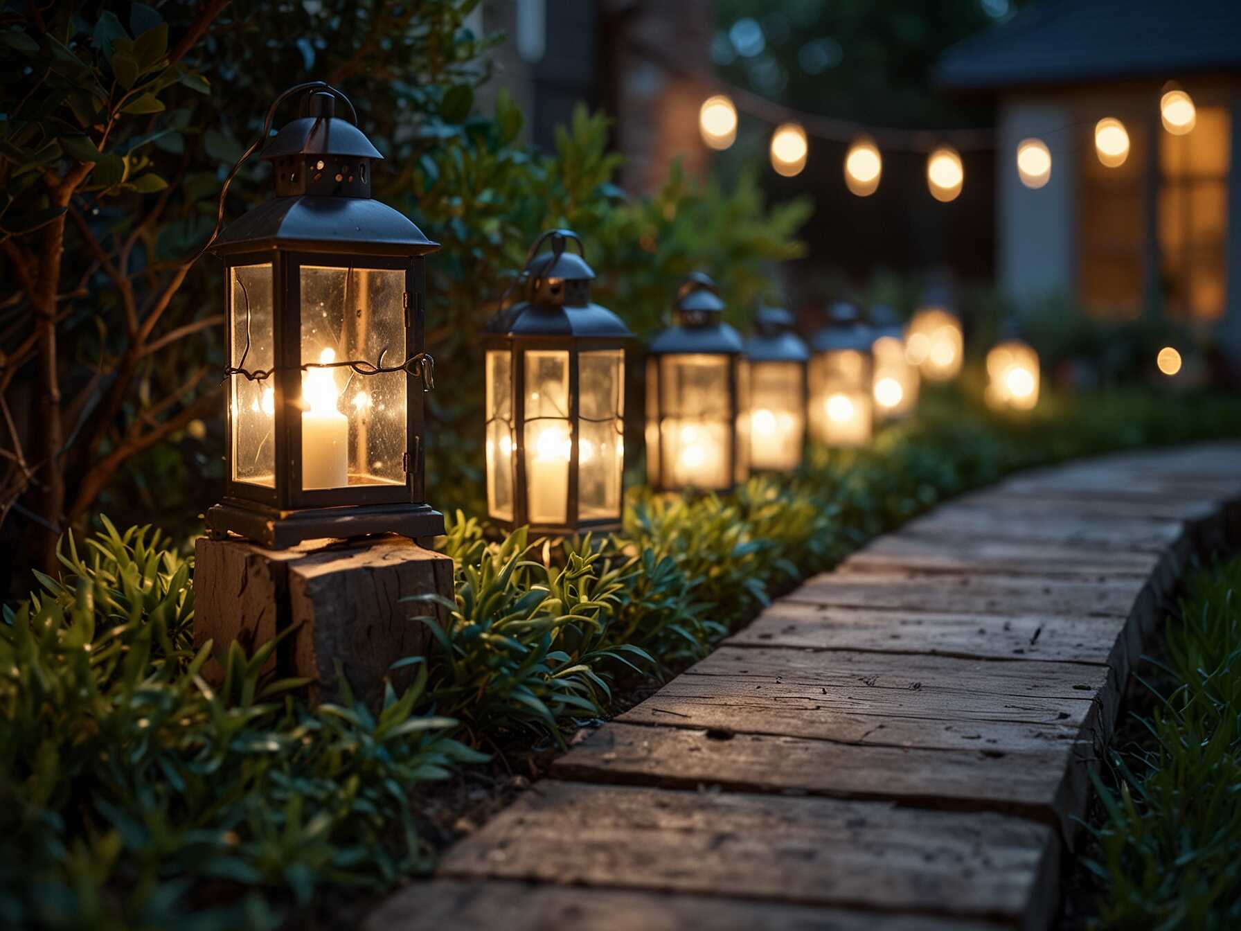 String lights or lanterns can make your garden cozy in the evenings. They create a magical atmosphere, perfect for outdoor gatherings.  