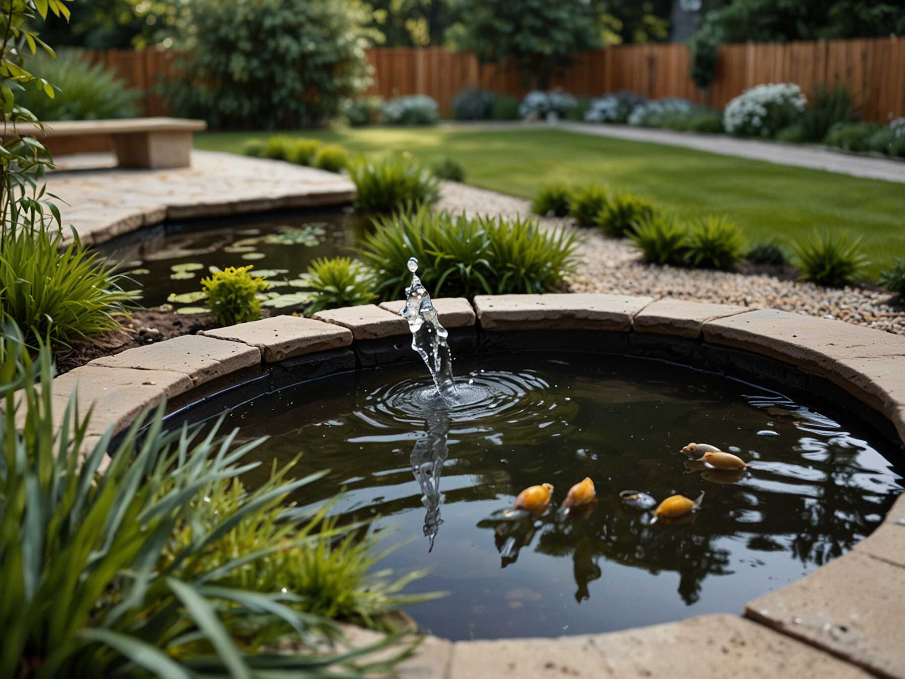 A small pond or a fountain can add a soothing sound to your garden. The water attracts birds and makes the space feel more natural.  