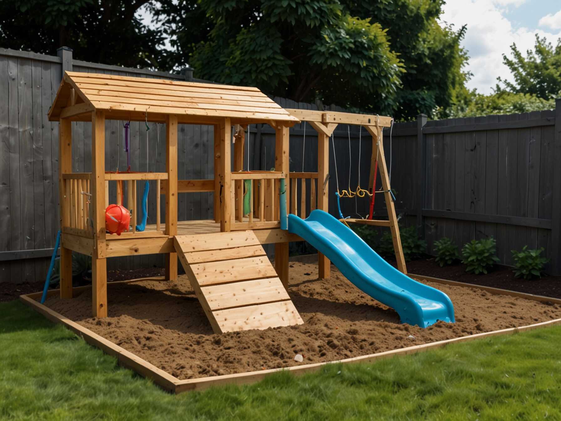 Designate part of your garden for a play area. Add a sandbox, swings, or a small playhouse to keep your kids entertained.  